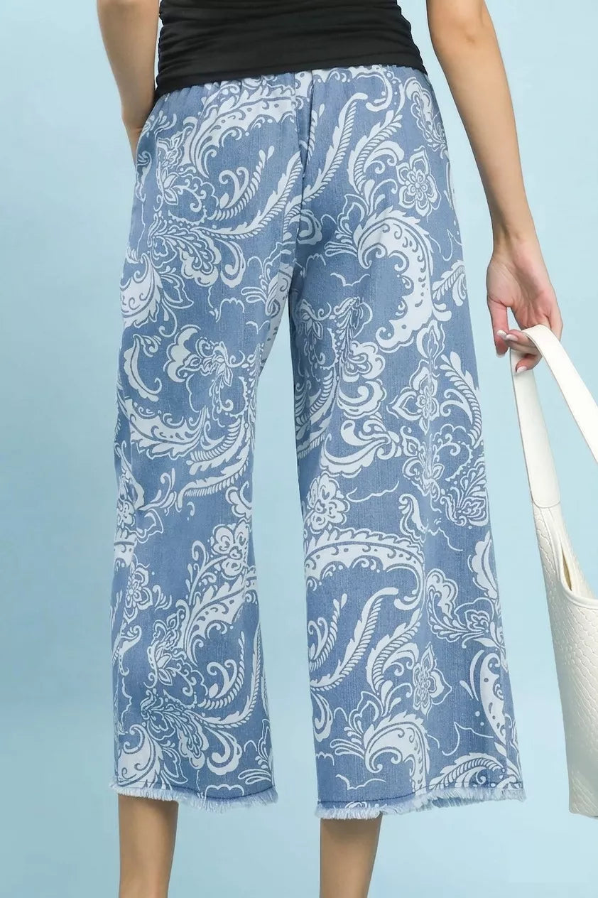Umgee Stone Wash Wide Leg Crop Pants