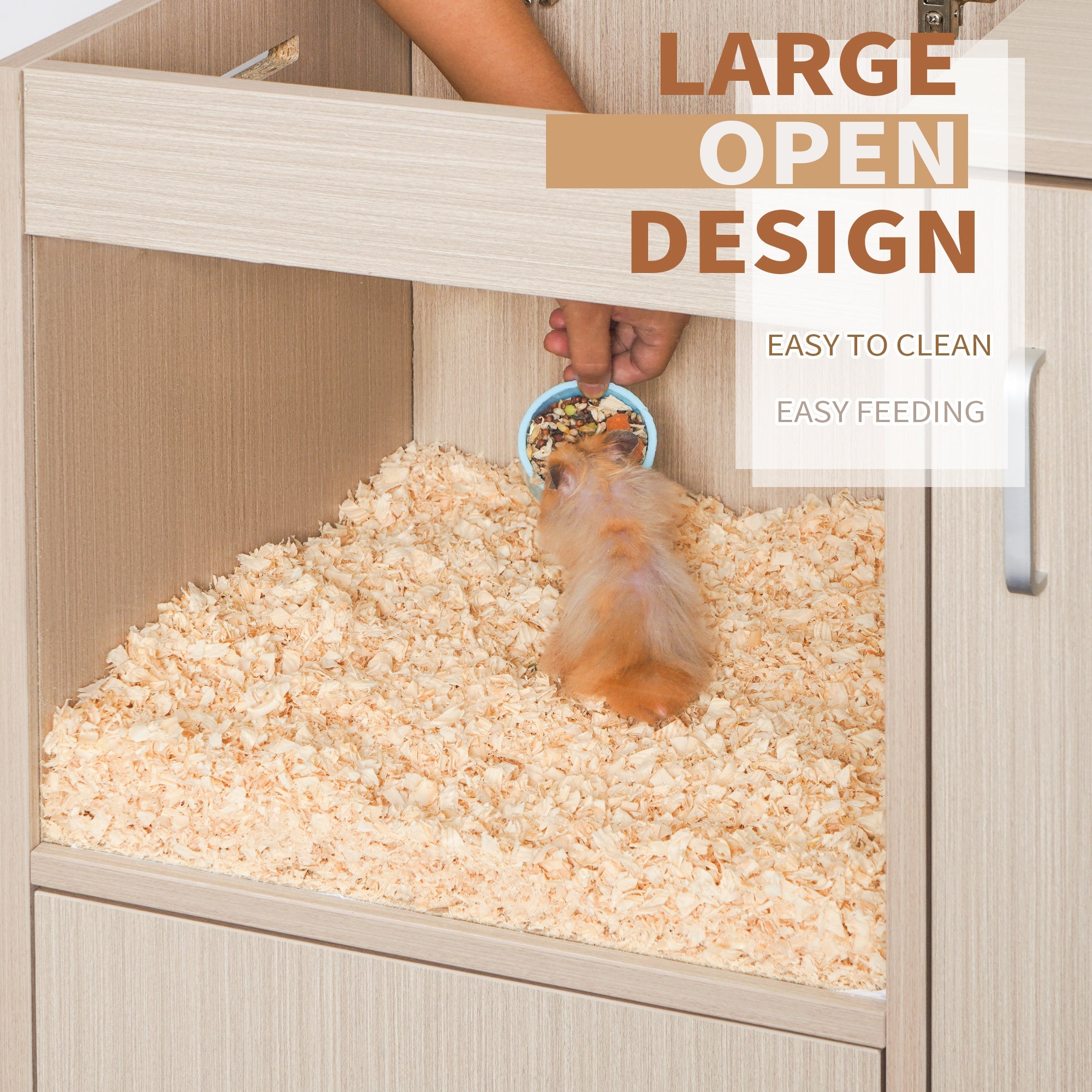 4-Tier Wooden Hamster Cage with Storage Cabinet and Acrylic Windows for Guinea Pigs and Chinchillas