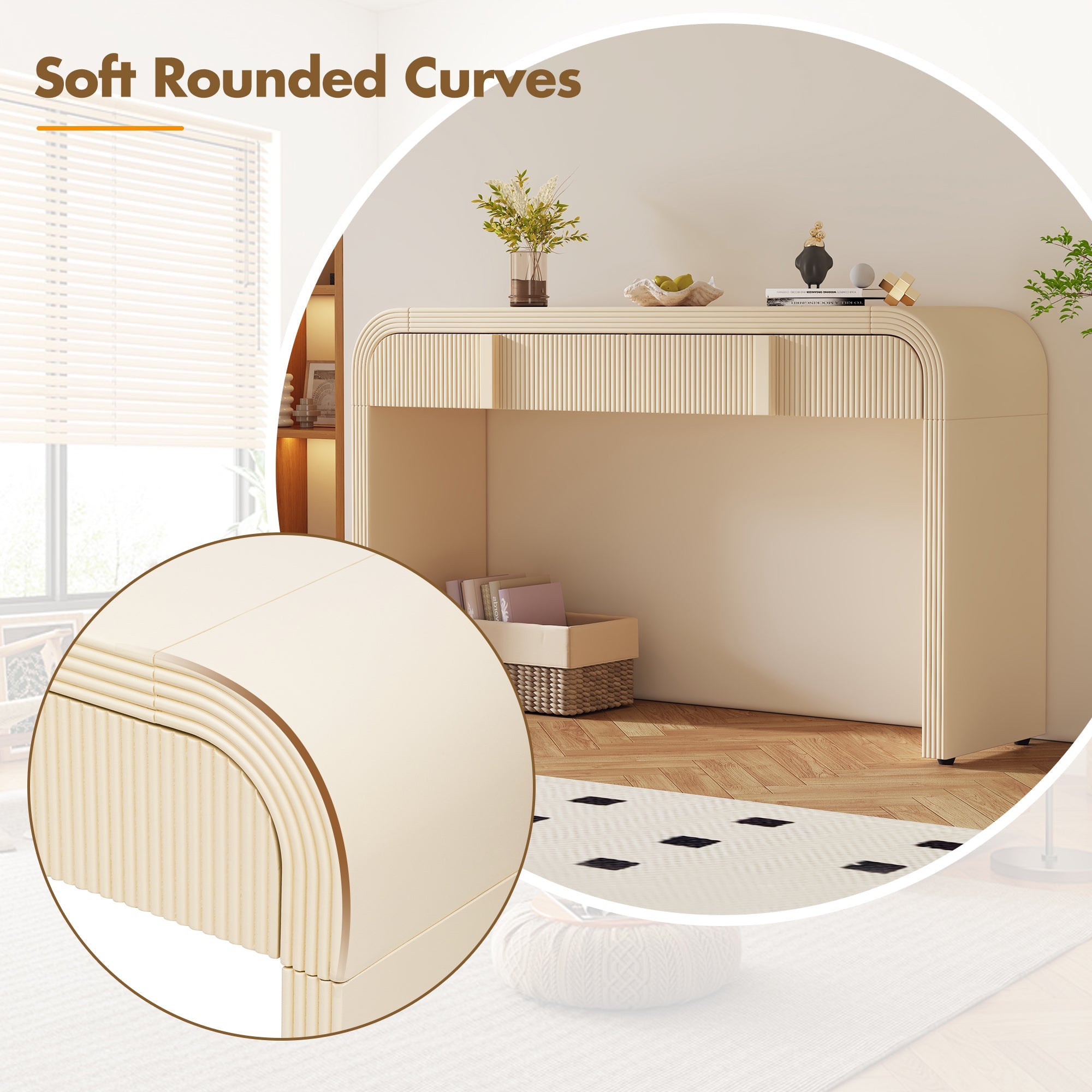 TREXM Modern Console Table with 2 Storage Drawers, Fluted Entryway Table with Rounded Silhouette for Hallway Living Room and Entryway (Apricot Cream)
