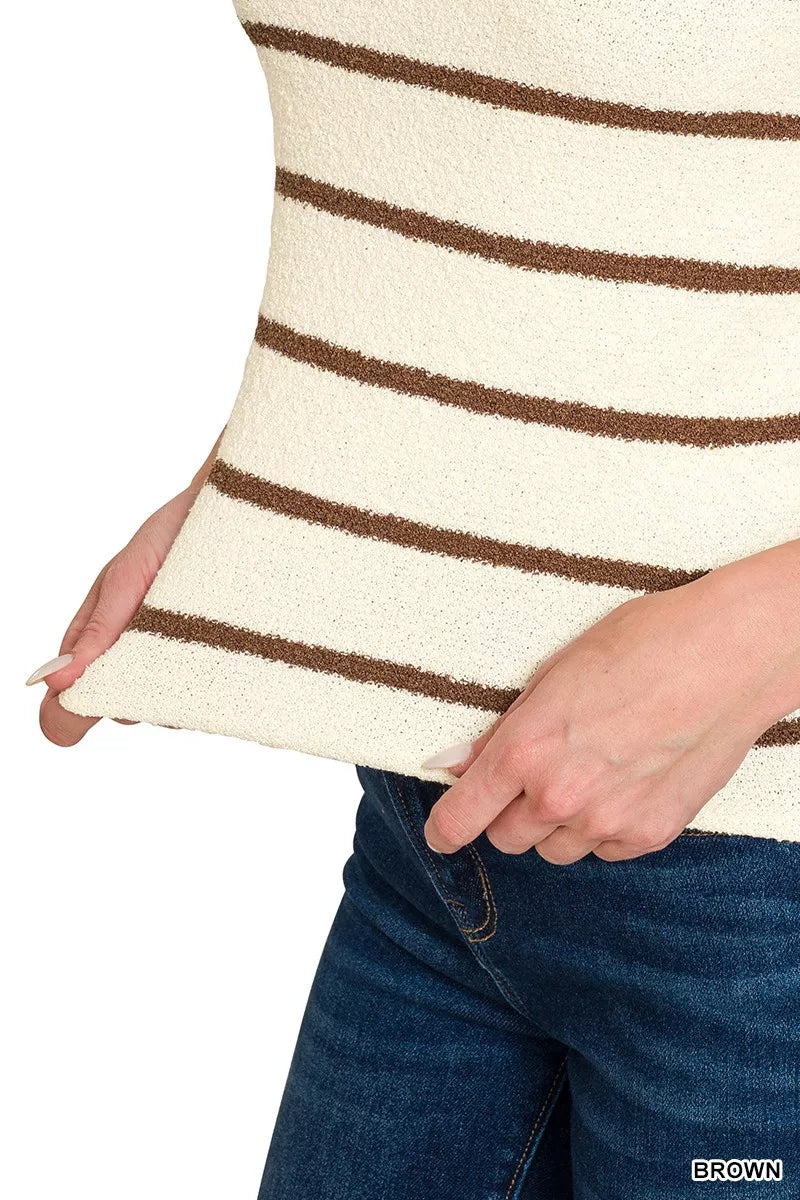 Zenana Round Neck Stripe Knit Tank Top