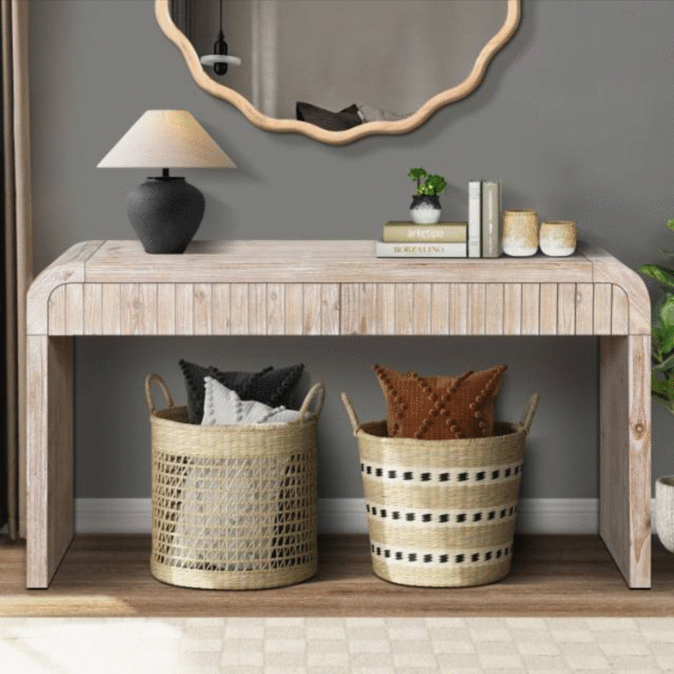 59'' Vintage Crafted Entryway Table,Two Hidden Handle Drawers,Farmhouse Console Table ,Easy Assembly,for Entrance & Dinning Room & Living Room & Hallway (Natural Wood)