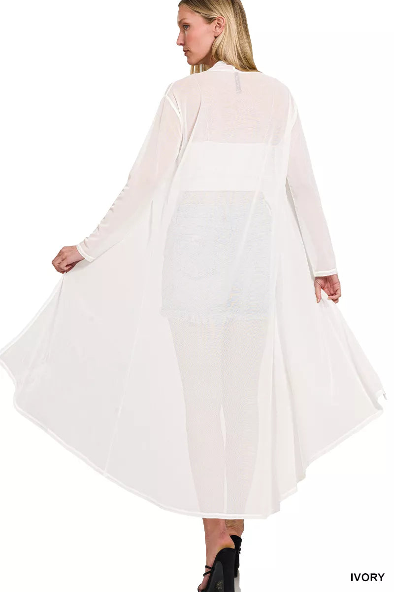 Zenana Mesh Open Front Cardigan