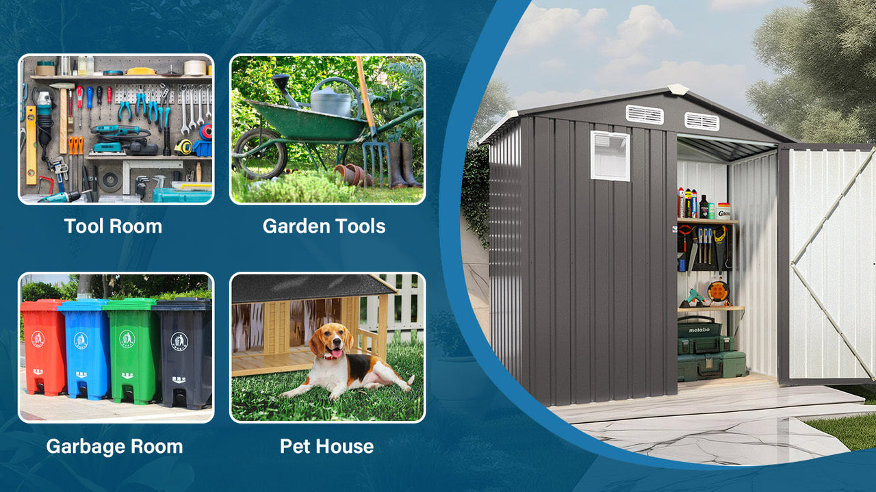 6X3.5FT Compact Metal Outdoor Storage Shed with Peaked Roof and Lockable Door, Gray,