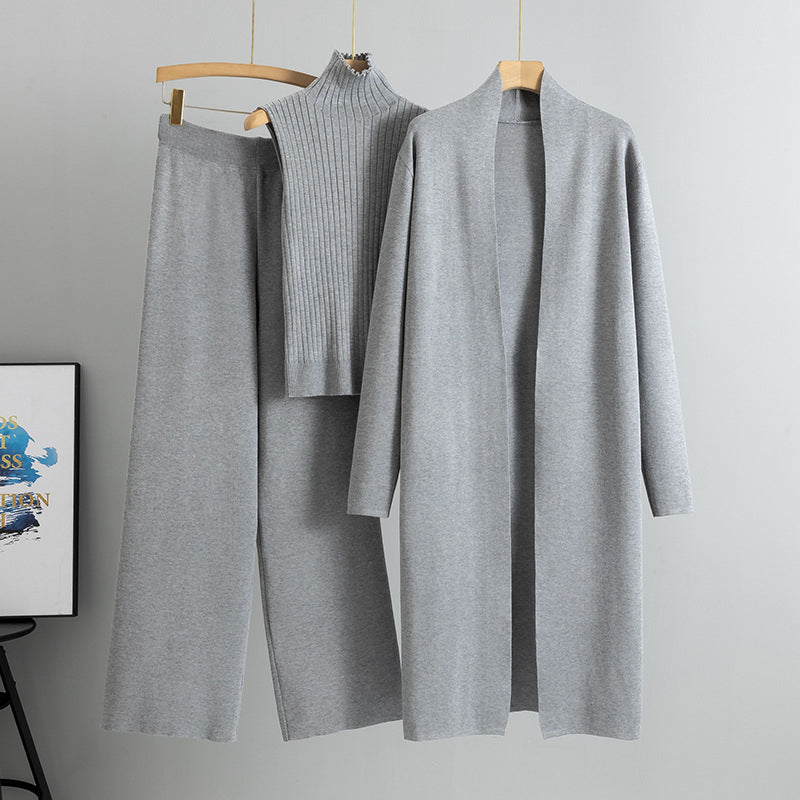 3pcs Suits Women Fashion Knitting Sleeveless Vest Sweater Long Cardigan And Wide-leg Pants Three-piece Set (See size chart where applicable)