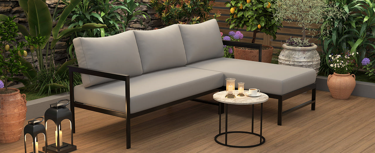 U_style Outdoor L-Shaped Sofa with Iron Frame,Weather-Resistant Patio Sofa Set with Ultra-Thick Cushions,Comfortable Seating for 3,Ideal for Patio, Balcony,and Garden