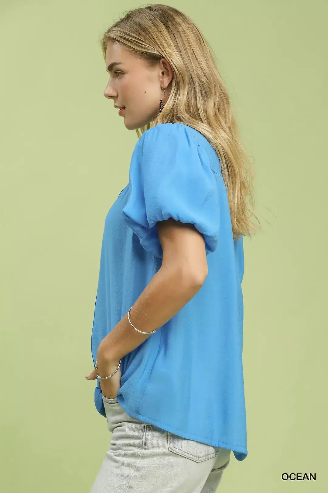 Umgee Button-Down Puff Sleeve Shirt