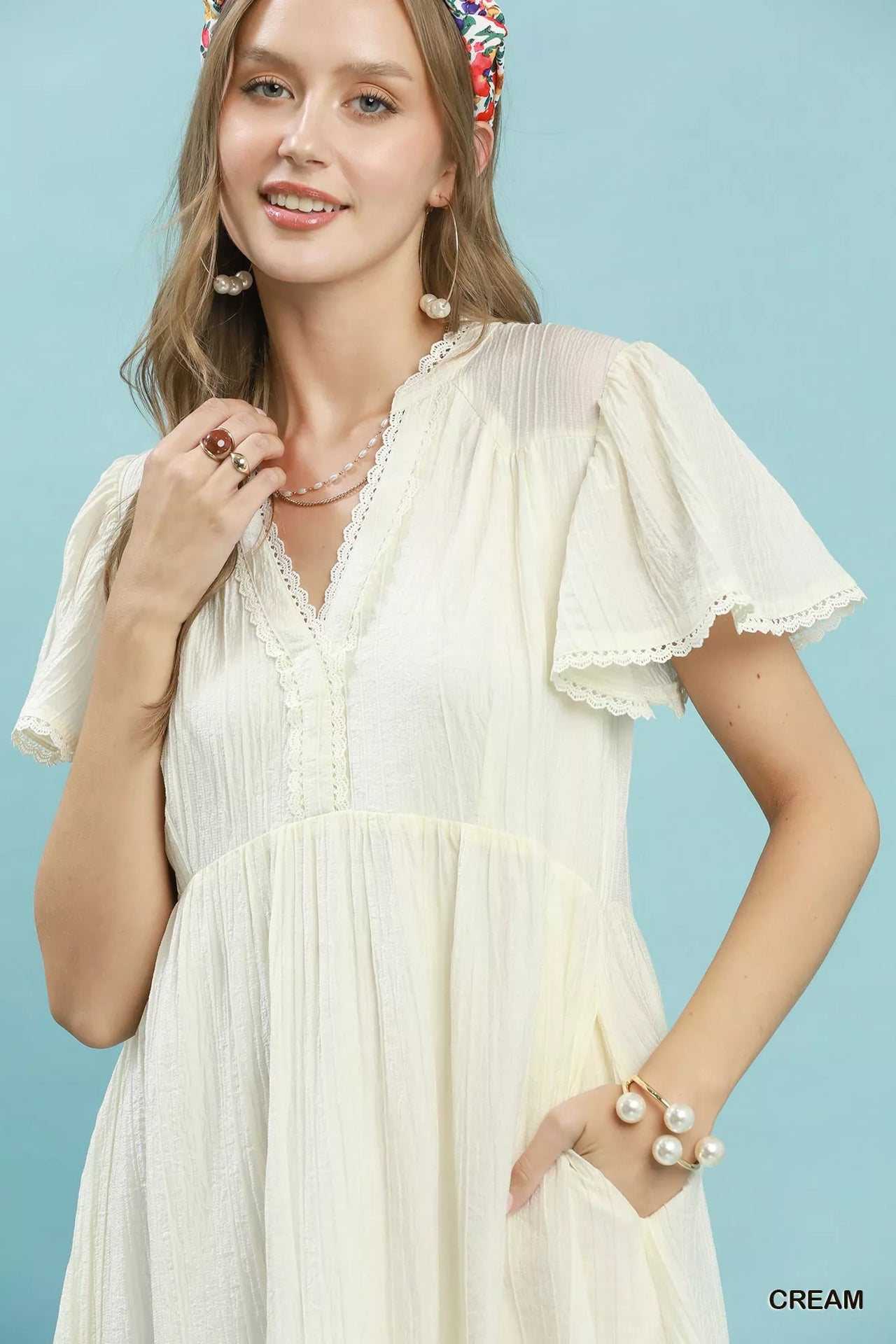 Umgee Textured Tiered Midi Dress with Side Pockets