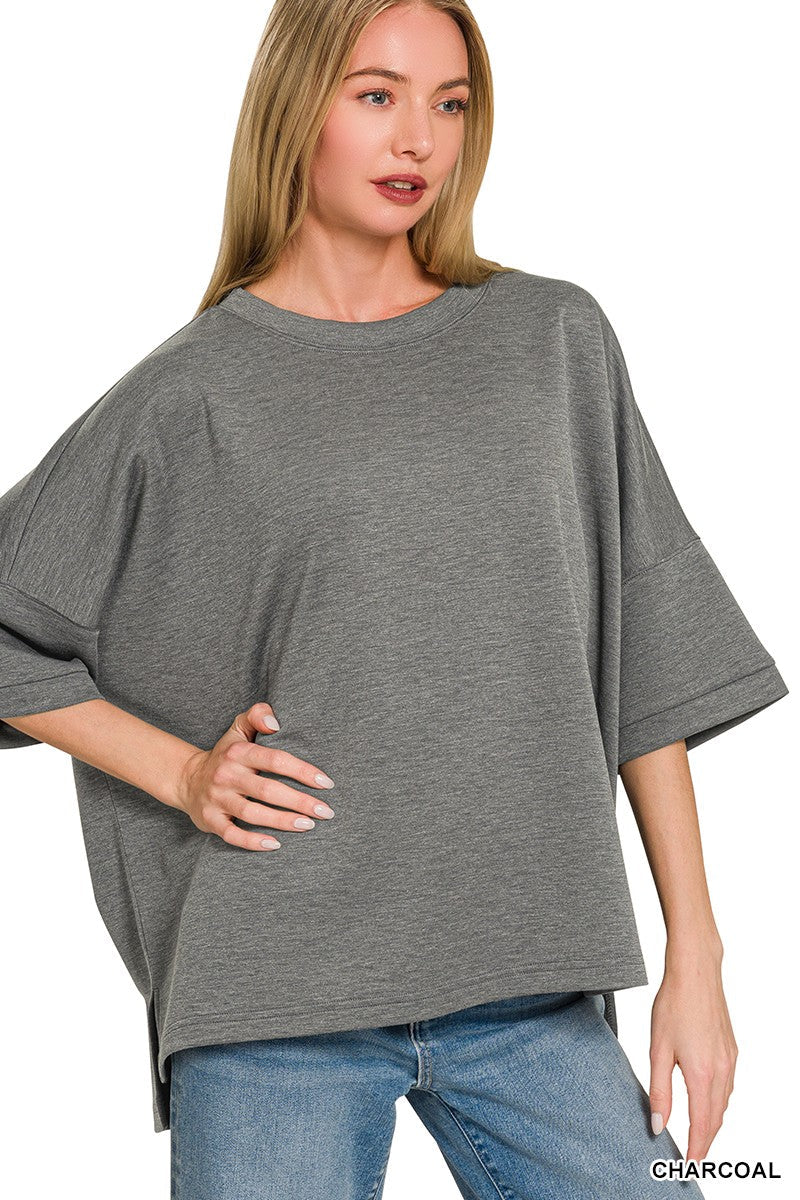 Zenana Full Size Scuba Round Neck Top With Side Slits Plus Size