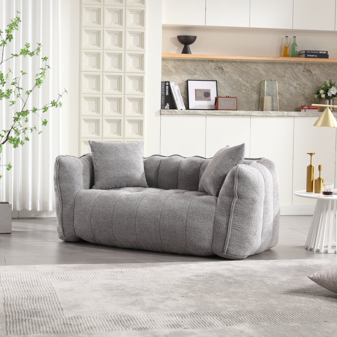 Cozy Beanbag Chair with High Resilience Foam Core for Two - Grey Chenille, 66x35x25 inches