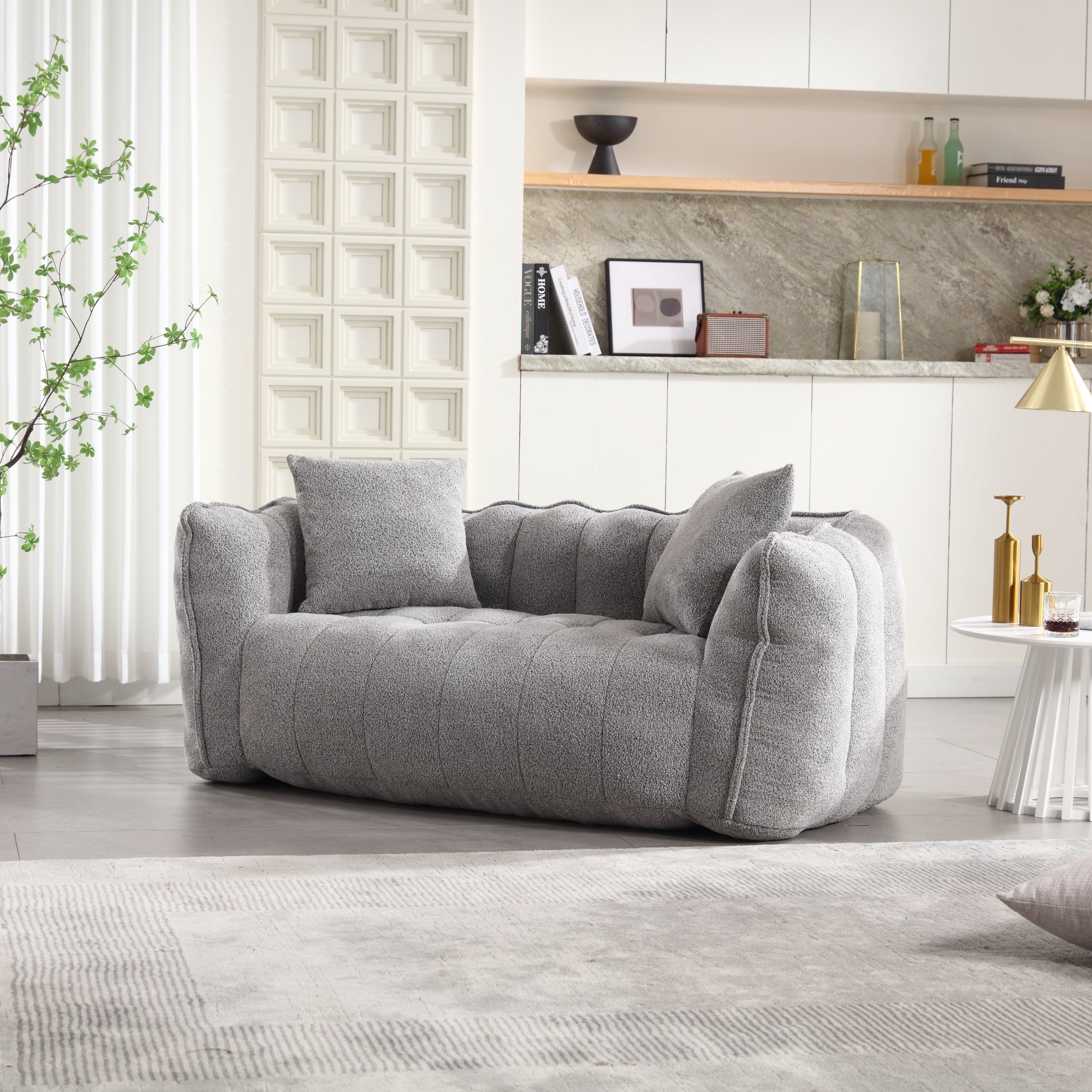 Cozy Beanbag Chair with High Resilience Foam Core for Two - Grey Chenille, 66x35x25 inches
