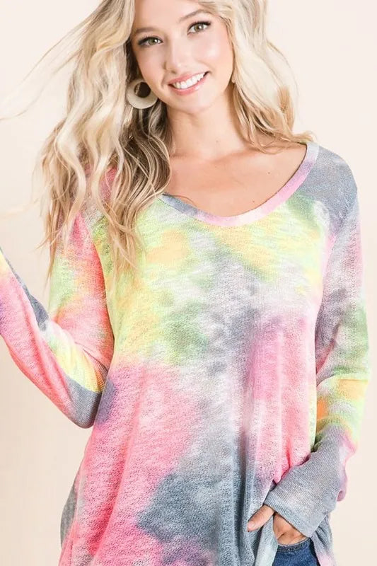 BiBi Tie Dye Print Low Gauge Knit Top