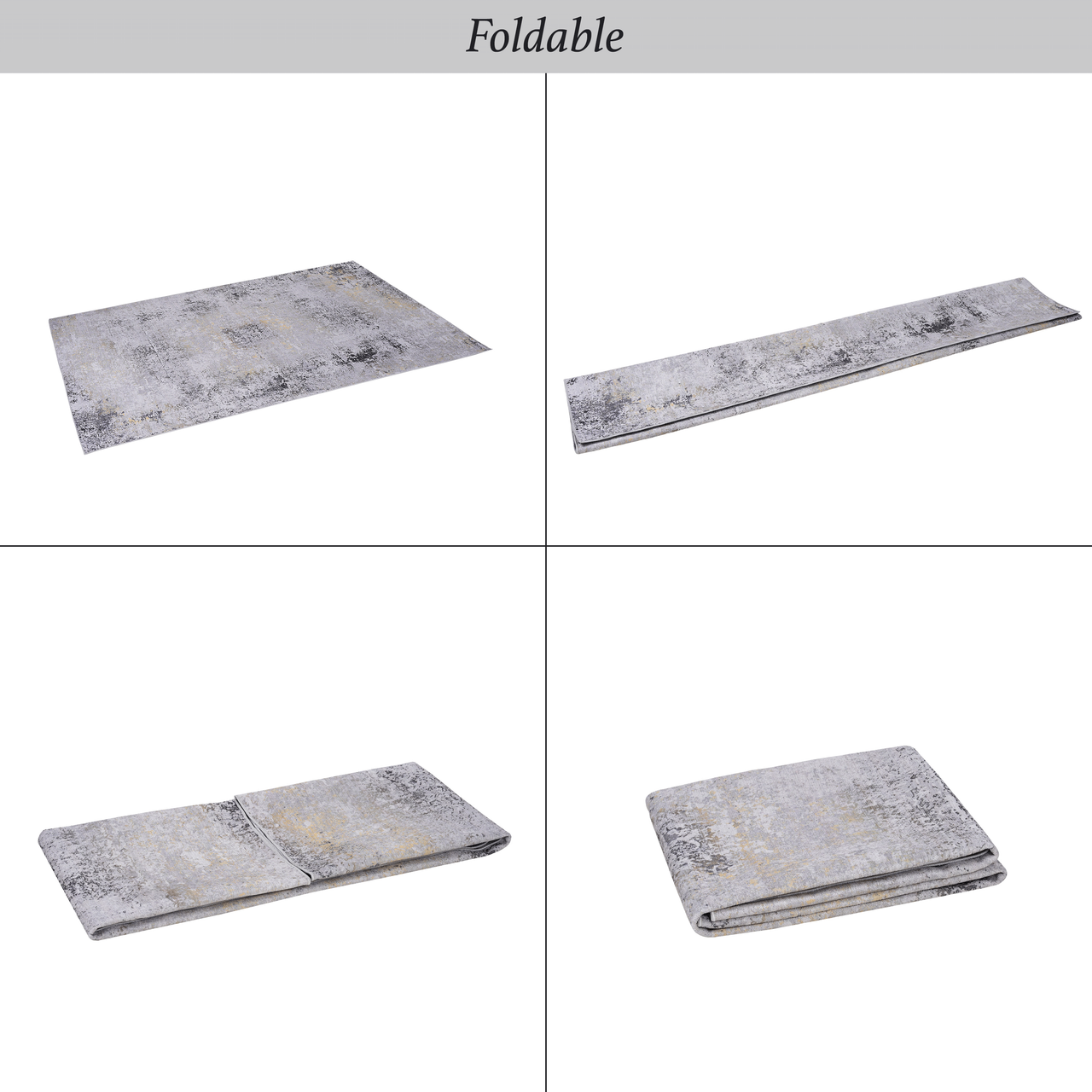 NAAR MAVAL Gold Washable Rug 5x8 Area Rug (Gray+Gold, 5' x 8')