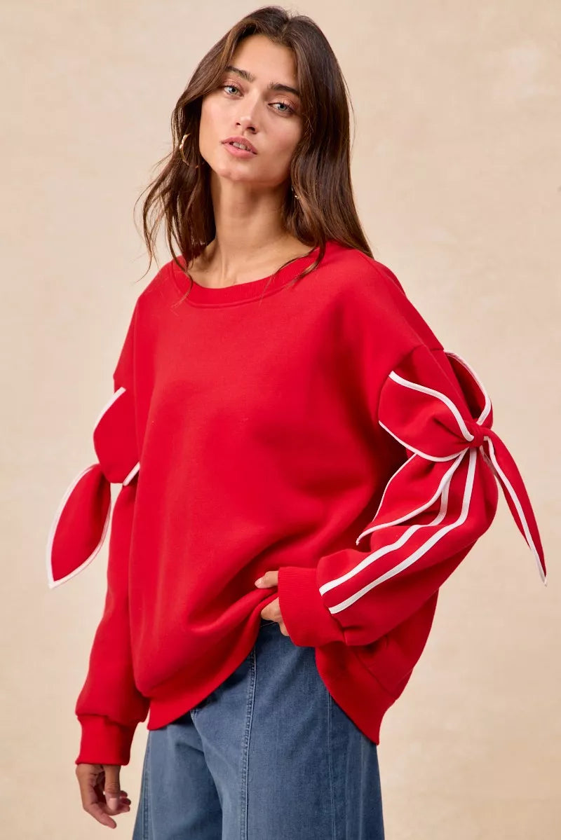 BiBi Bow Detail Sleeves Fleece Sweatshirt