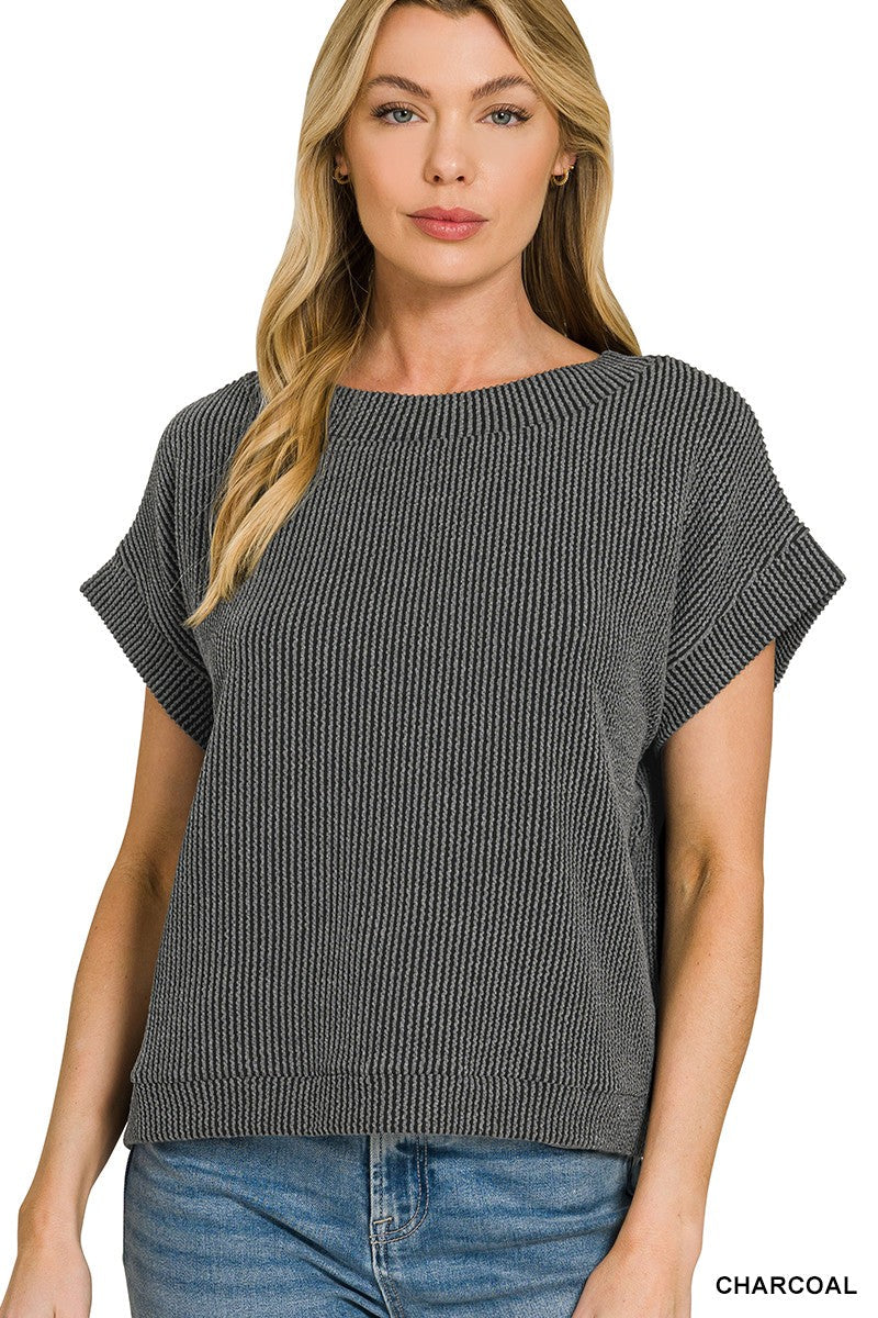 Zenana Raised Rib Cap Sleeve Top