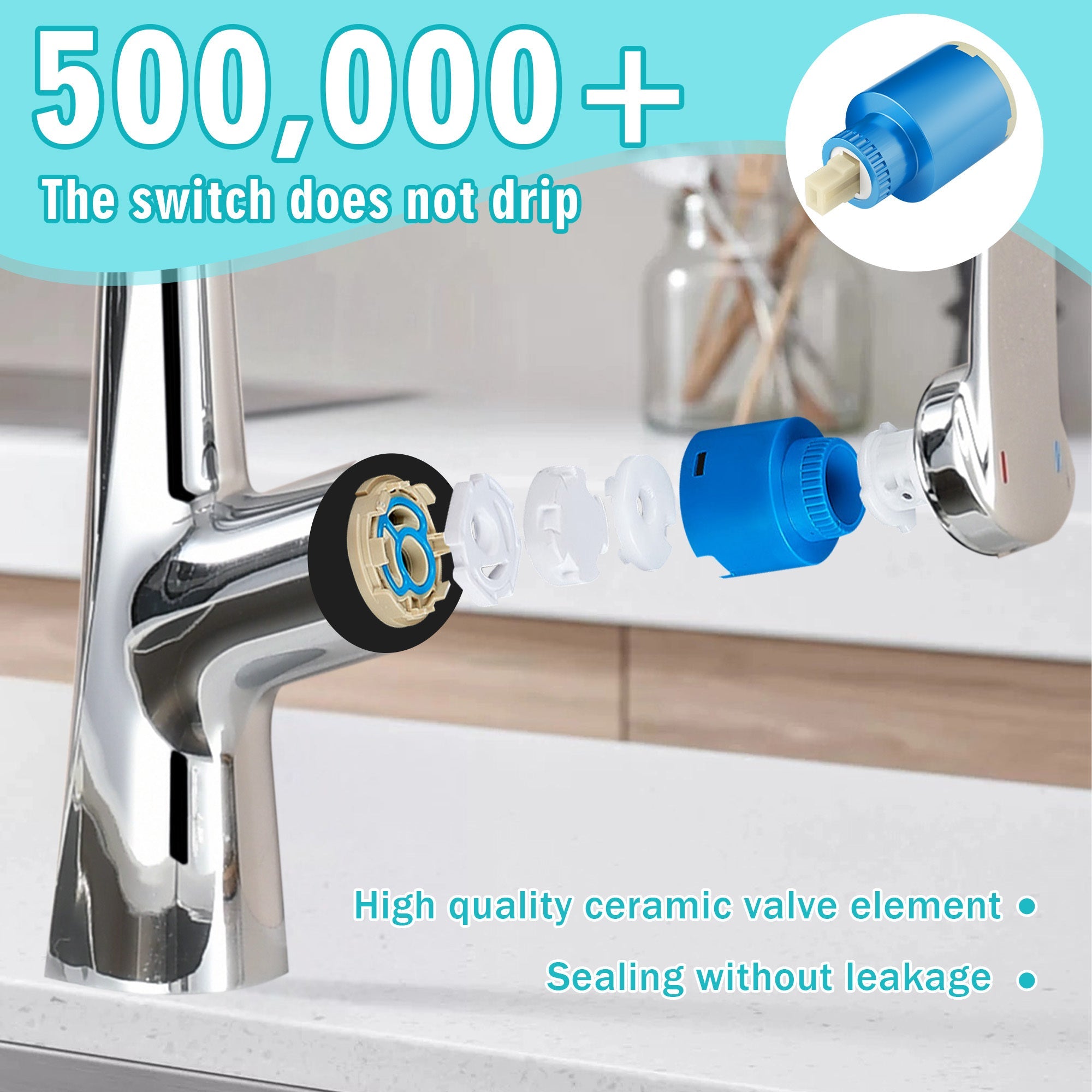 Professional Chrome Kitchen Faucet - 3 Function 360 Sprayer with One Touch Switching, Metal Construction