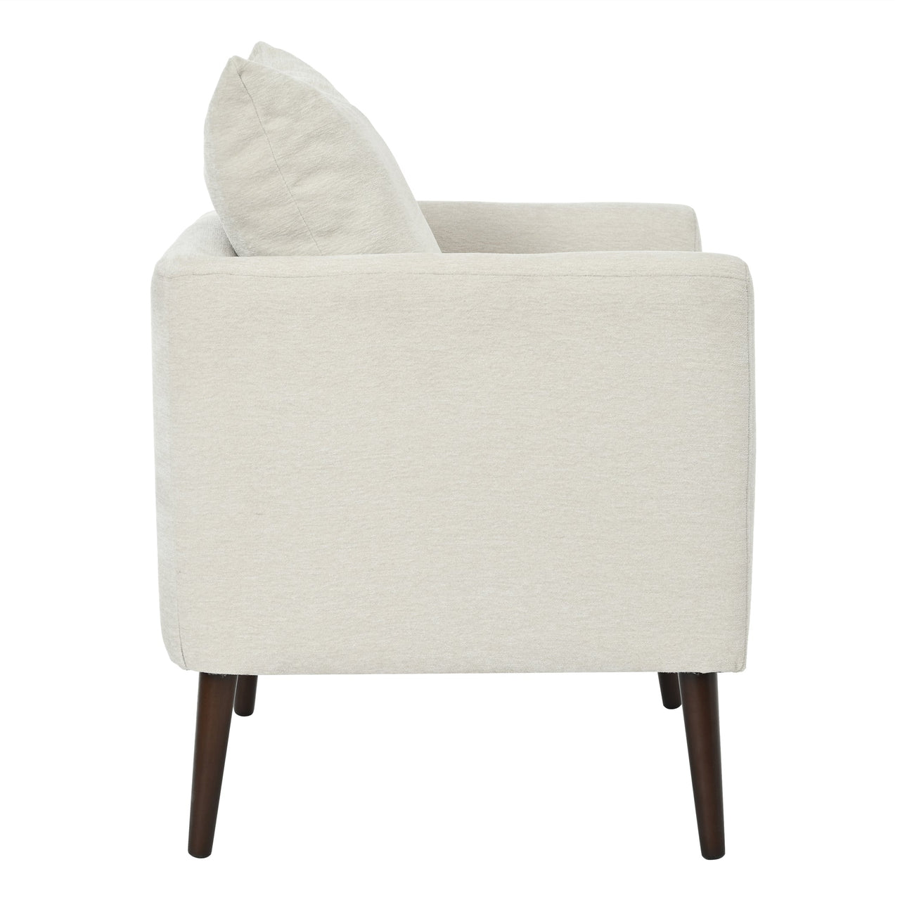 Modern Chenille Accent Chair, Upholstered Armchair for Living Room, Mid Century Fabric Lounge Chair w/Pillow, Comfortable Reading Chair with Wood Legs for Living Room, Bedroom, Reception Room (Beige)