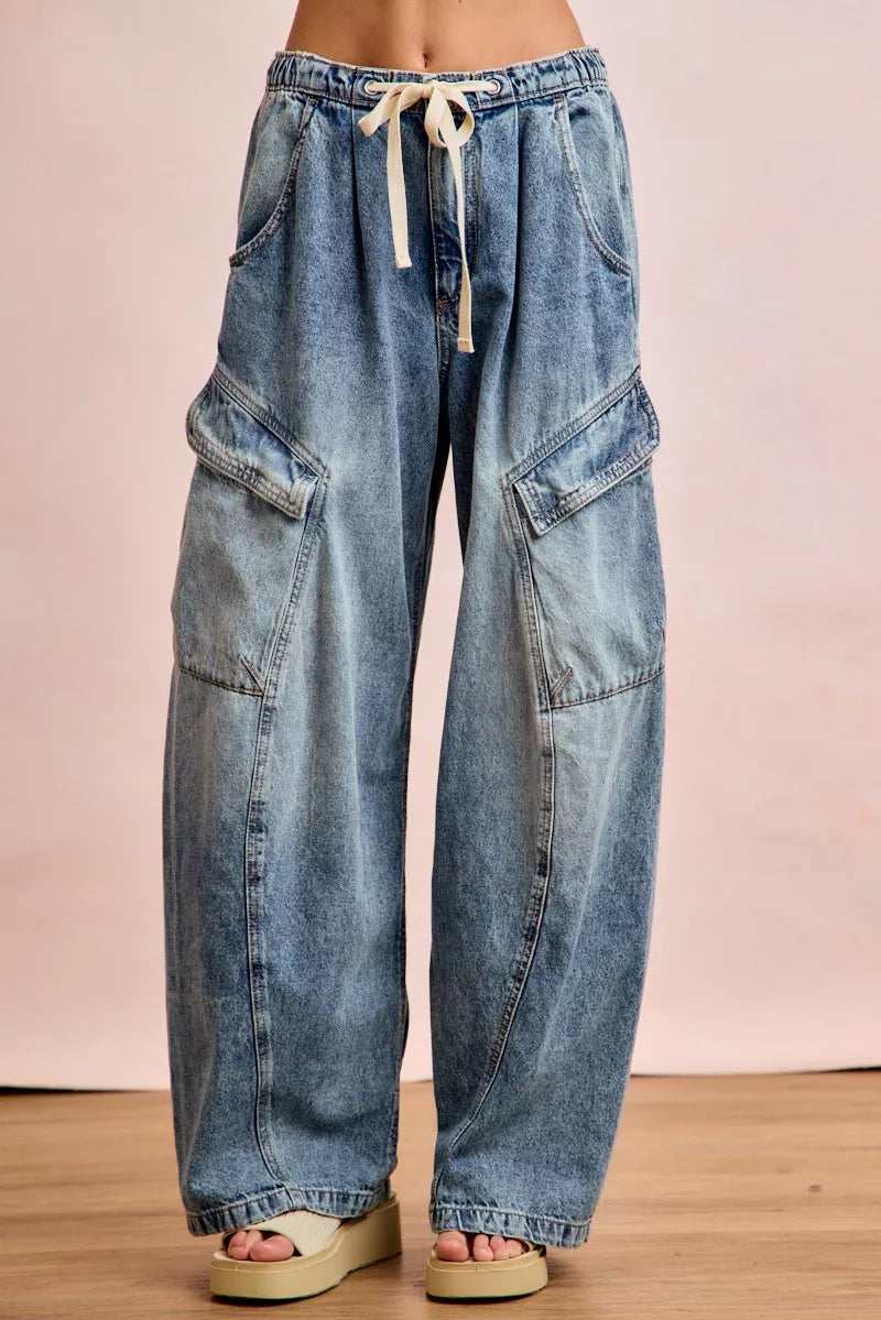 BiBi Baggy Barrel Jeans With Cargo Pockets