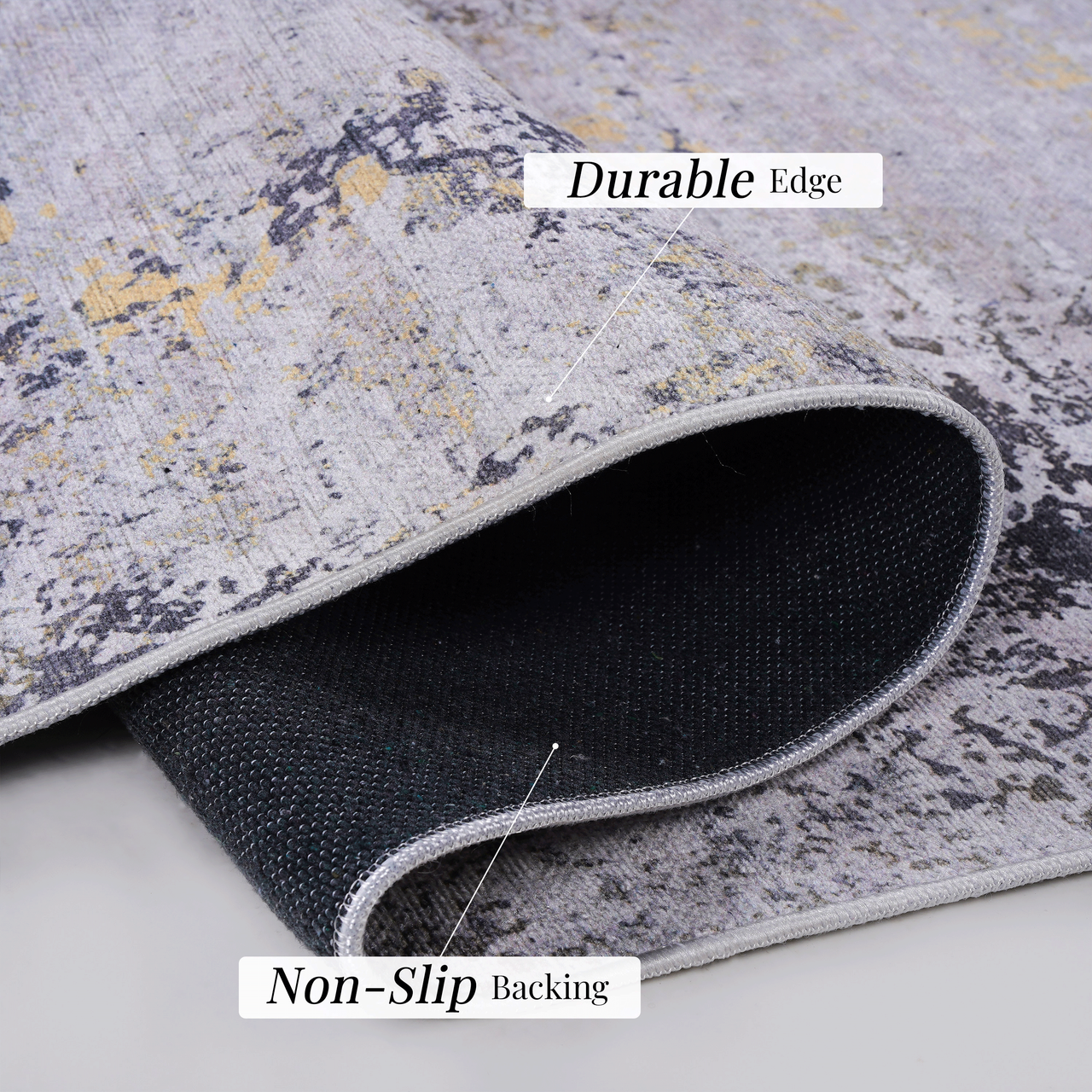 NAAR MAVAL Gold Washable Rug 5x8 Area Rug (Gray+Gold, 5' x 8')