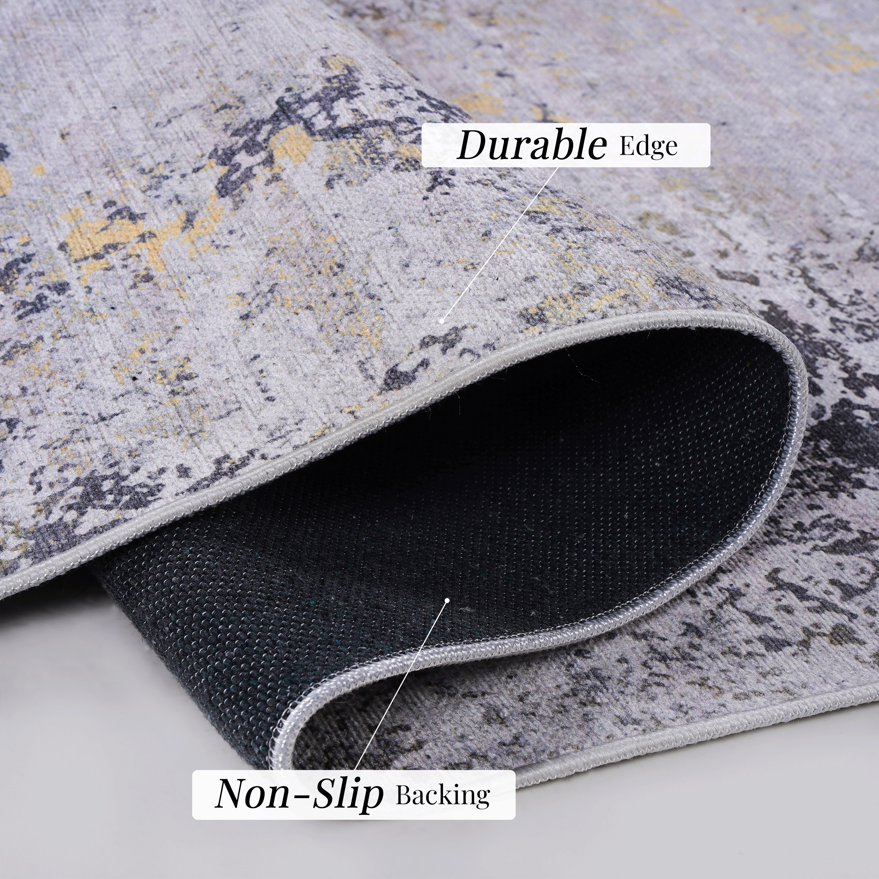 NAAR MAVAL Gold Washable Rug 5x8 Area Rug (Gray+Gold, 5' x 8')