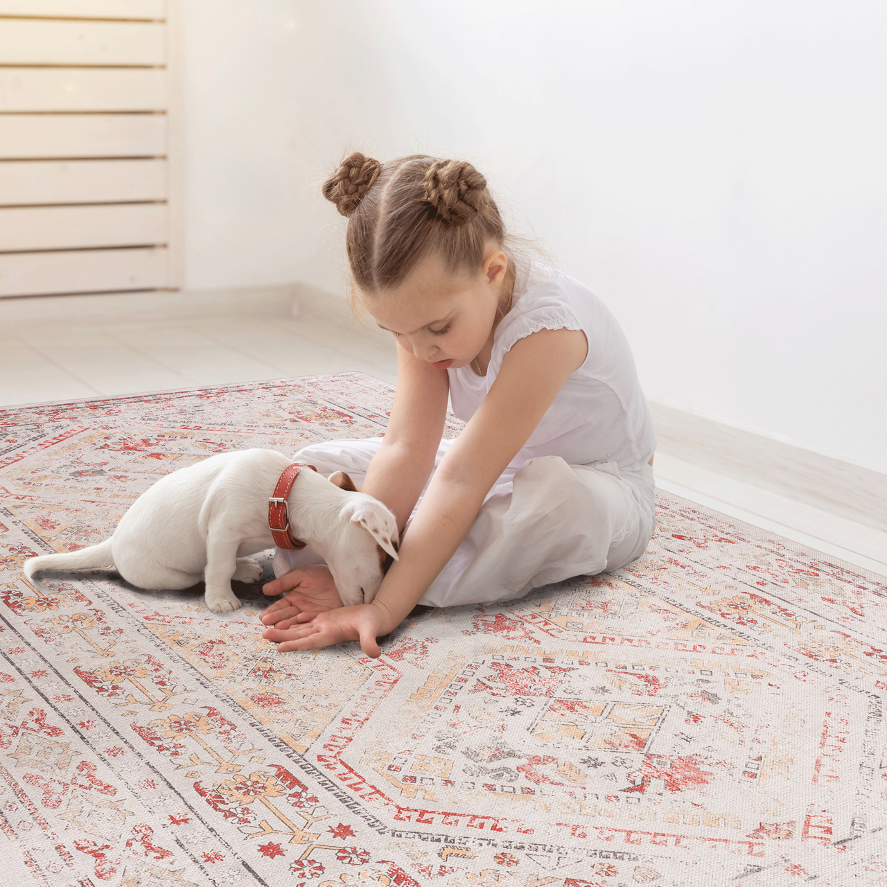 NAAR MAVAL Beige Washable Rug 5x8 Area Rug (Beige, 5' x 8')