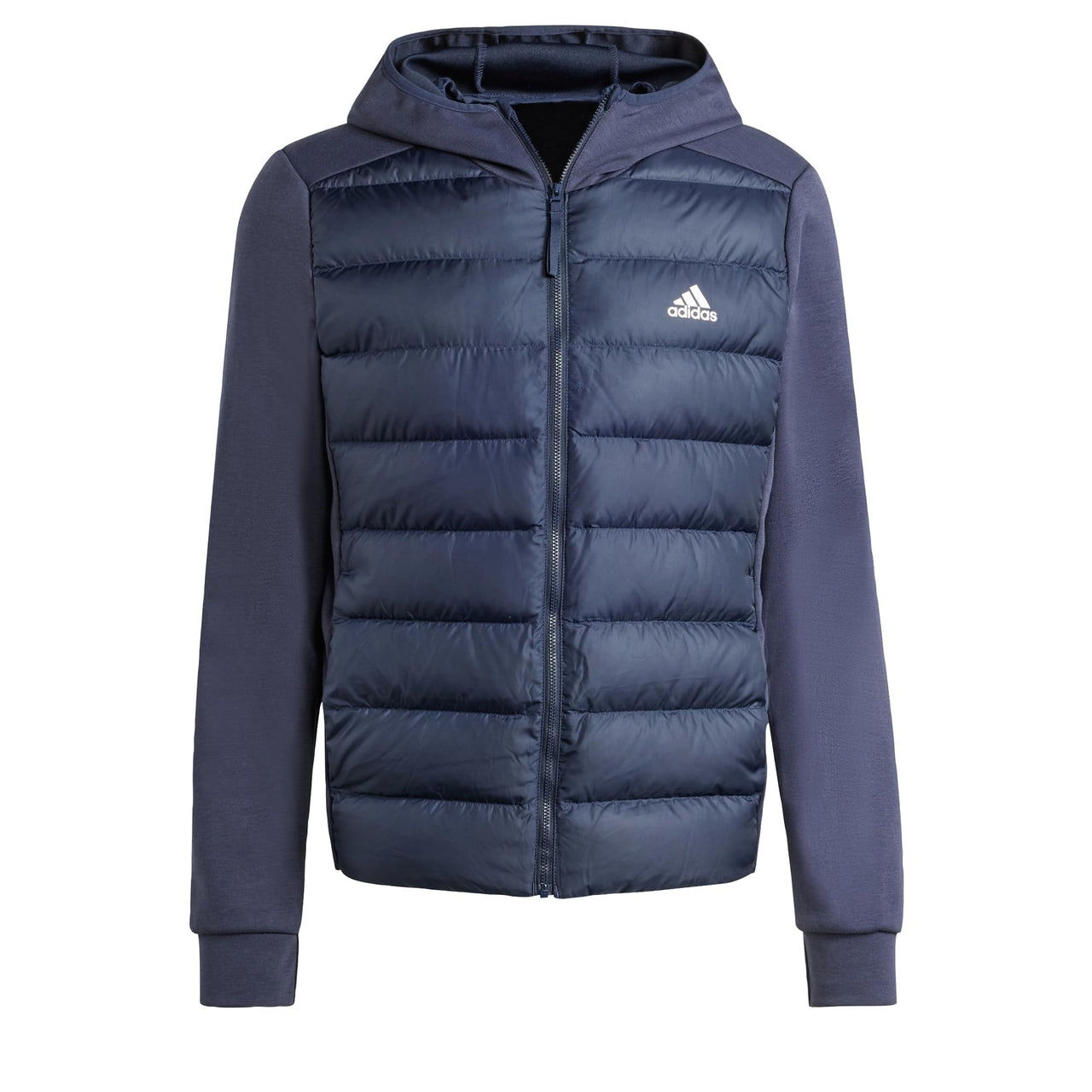 adidas Mens Essentials Hybrid Down Hooded Jacket Ink Small