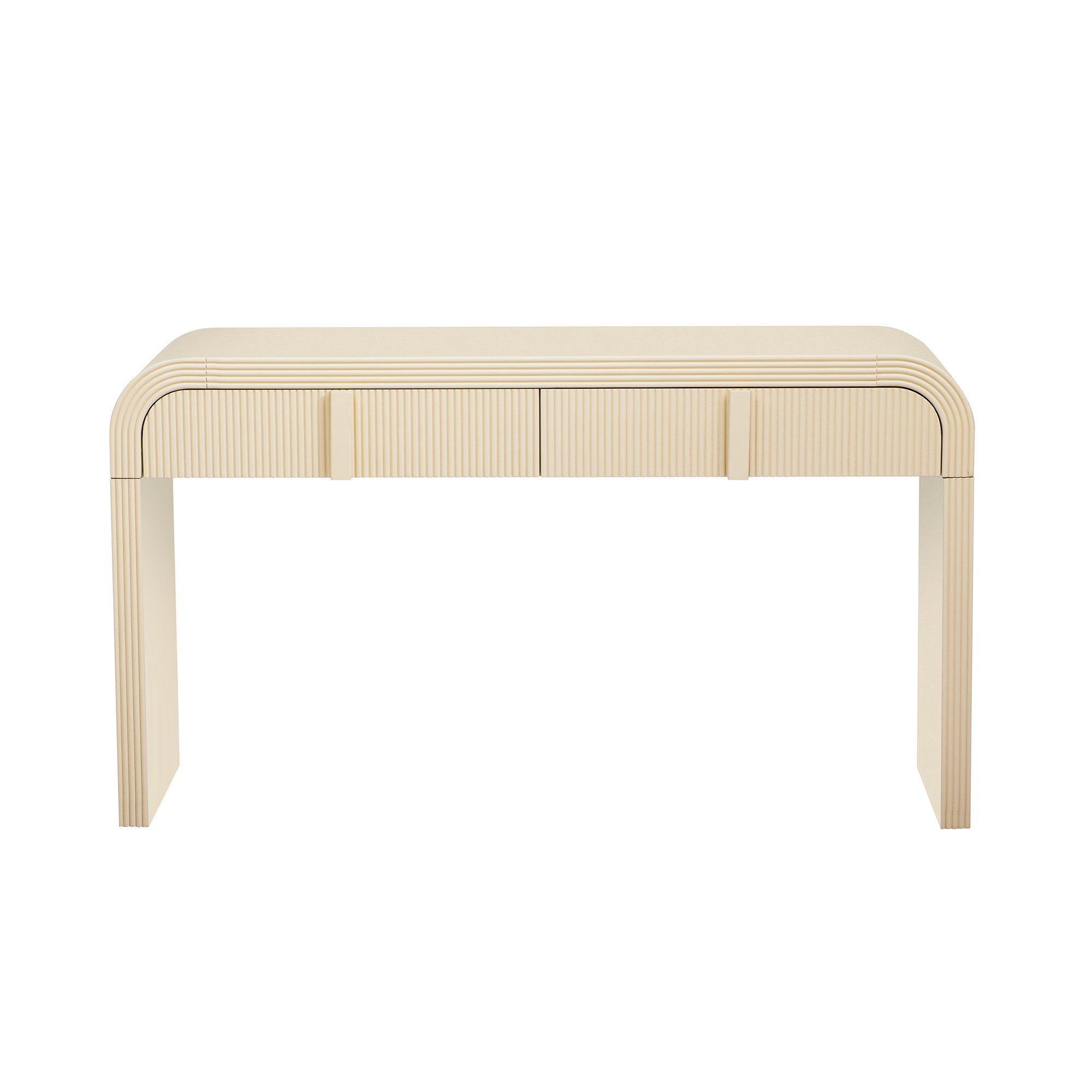 TREXM Modern Console Table with 2 Storage Drawers, Fluted Entryway Table with Rounded Silhouette for Hallway Living Room and Entryway (Apricot Cream)