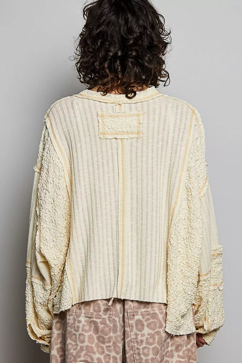 POL V-Neck Long Sleeve Top with Stitch Detail