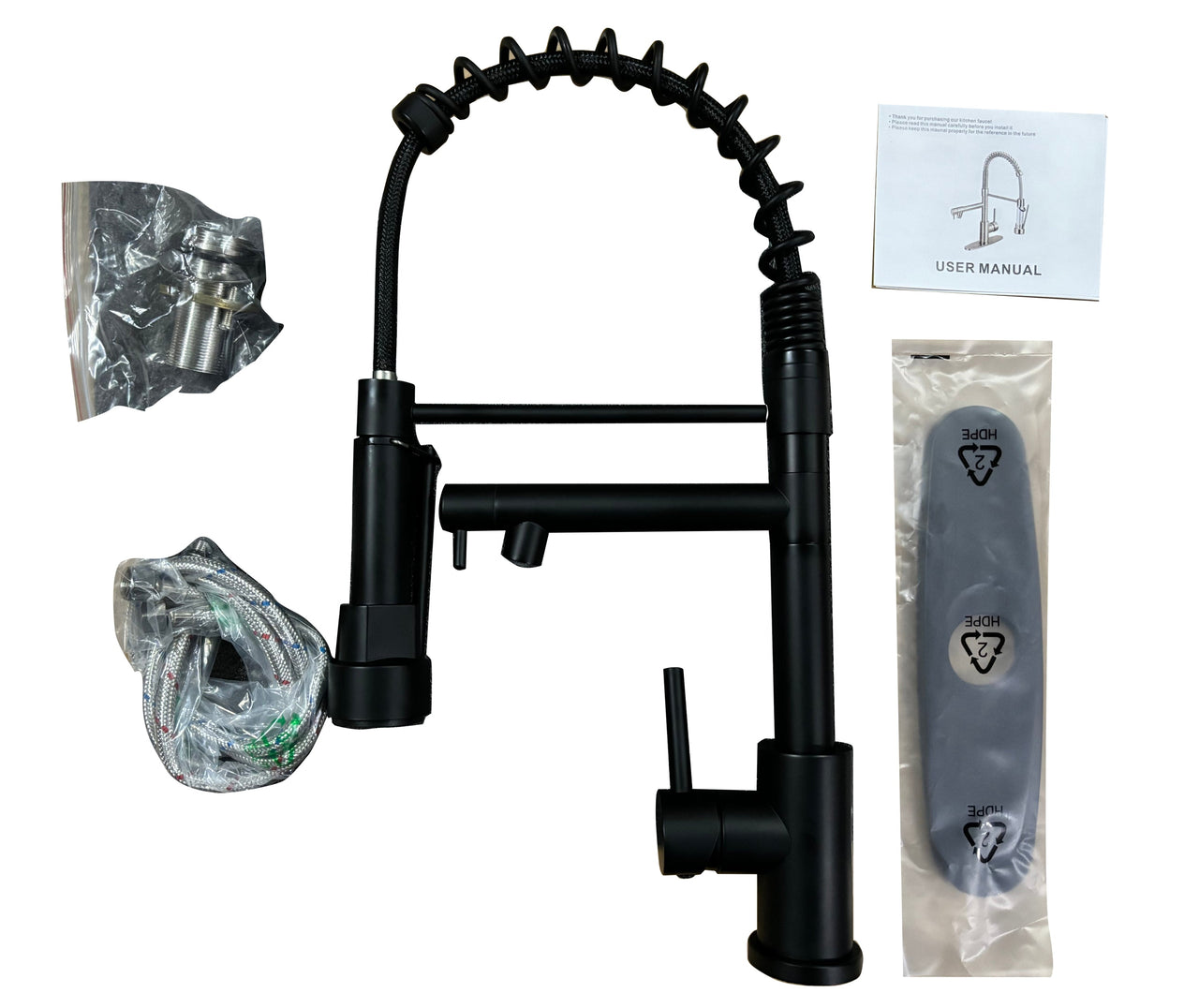 Kitchen Faucet with Pull Down Sprayer, Touch On Single Handle 2- Function Stainless Steel Spring Neck, Single Hole Installation for Residential, Commercial, RV, Bar & More, Matte Black