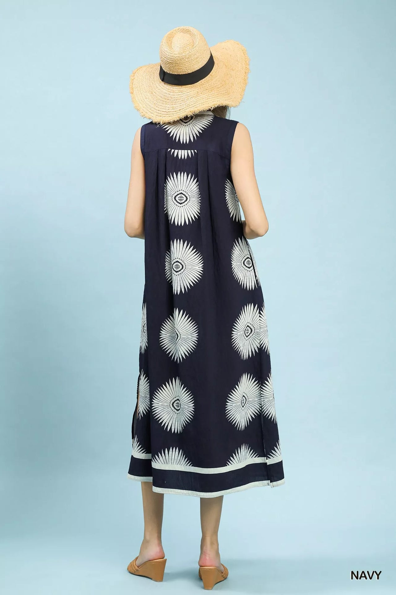 Umgee Sleeveless Geometric Midi Dress