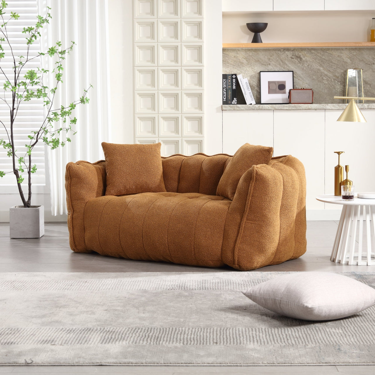 Cozy Beanbag Chair with High Resilience Foam Core for Two - Yellow Chenille, 66x35x25 inches