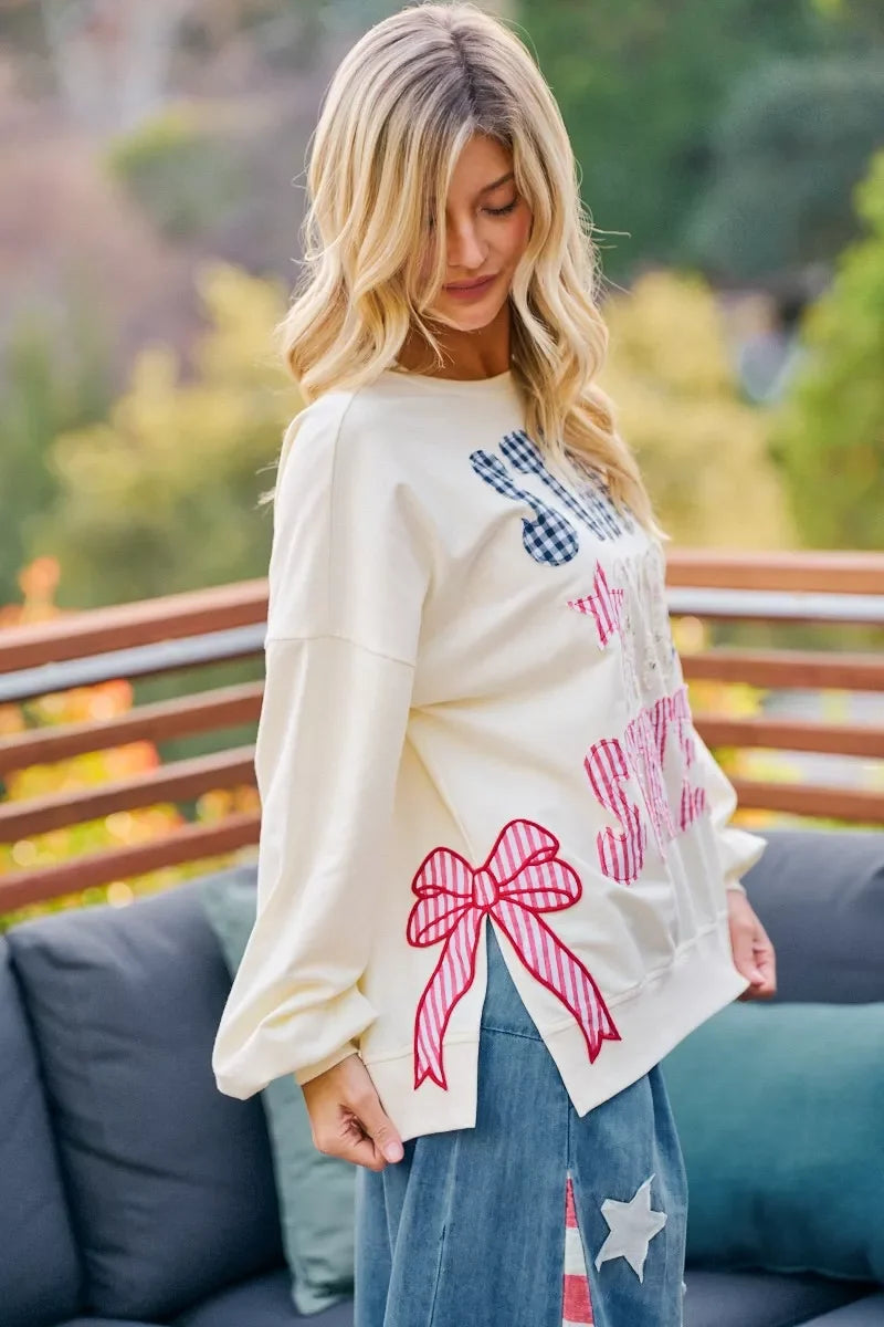 BiBi 4th Of July Stars And Stripes Patches Sweatshirt
