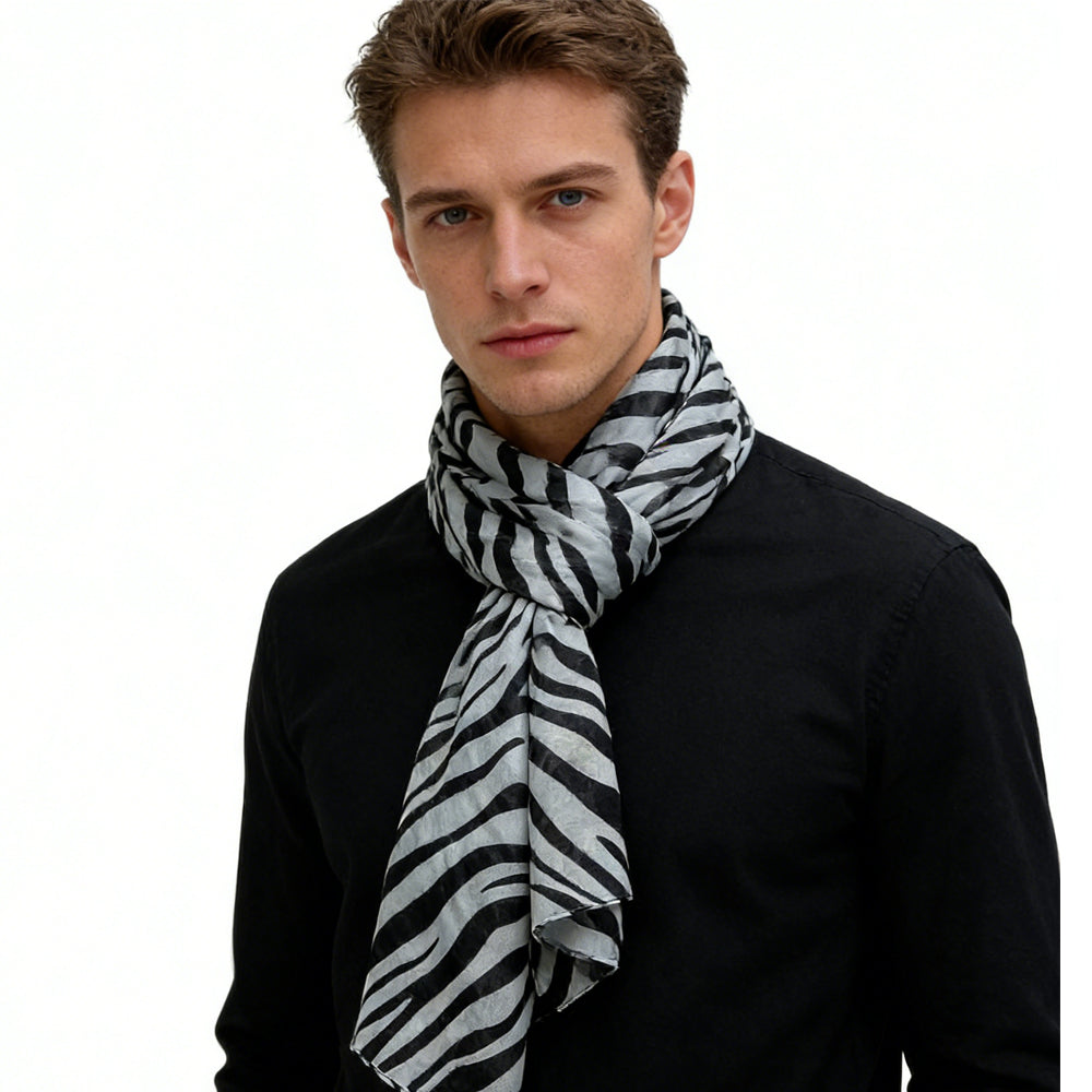 Lightweight Sheer Scarf ,Black White Monochrome Geometric Printed Modern Looks Scarf For Women And Men (See size chart where applicable)