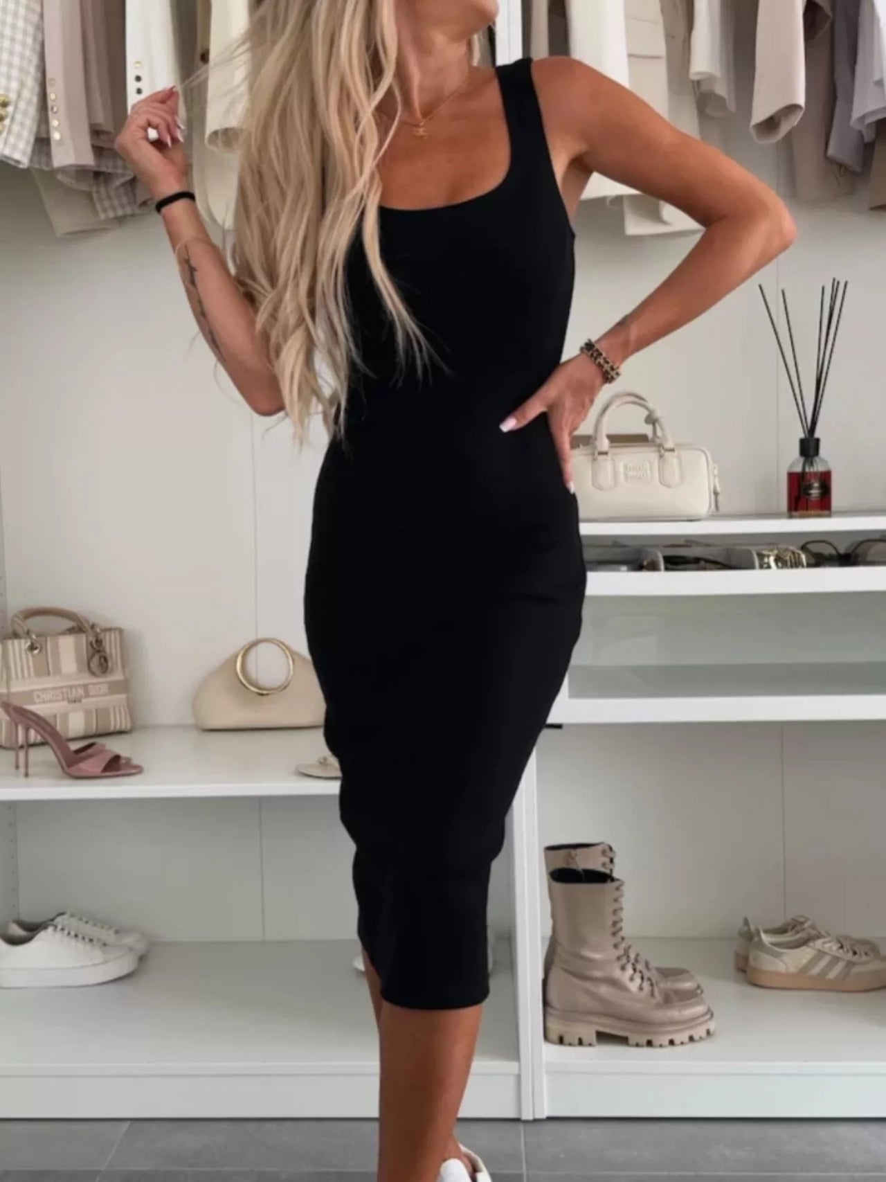 Full Size Slit Square Neck Dress and Outerwear Set Plus Size