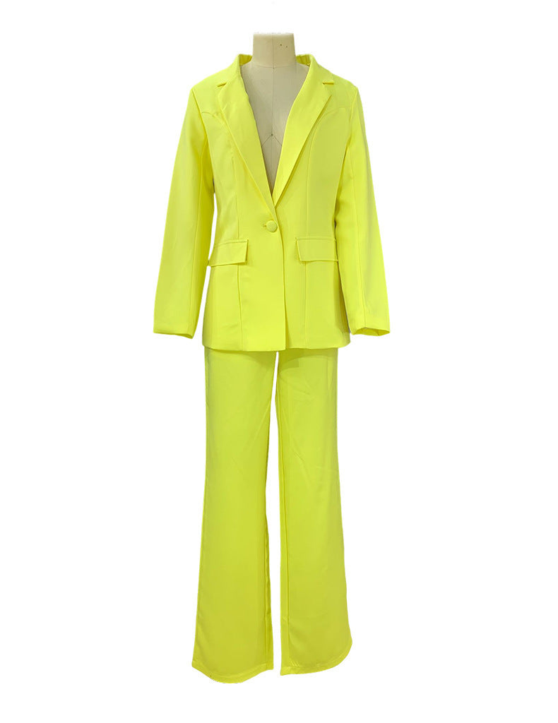 2pcs Casual Suit Lapel Button-down Blazer Jacket And Straight-leg Pants Office Commuting Business Trousers Set Clothing (See size chart where applicable)