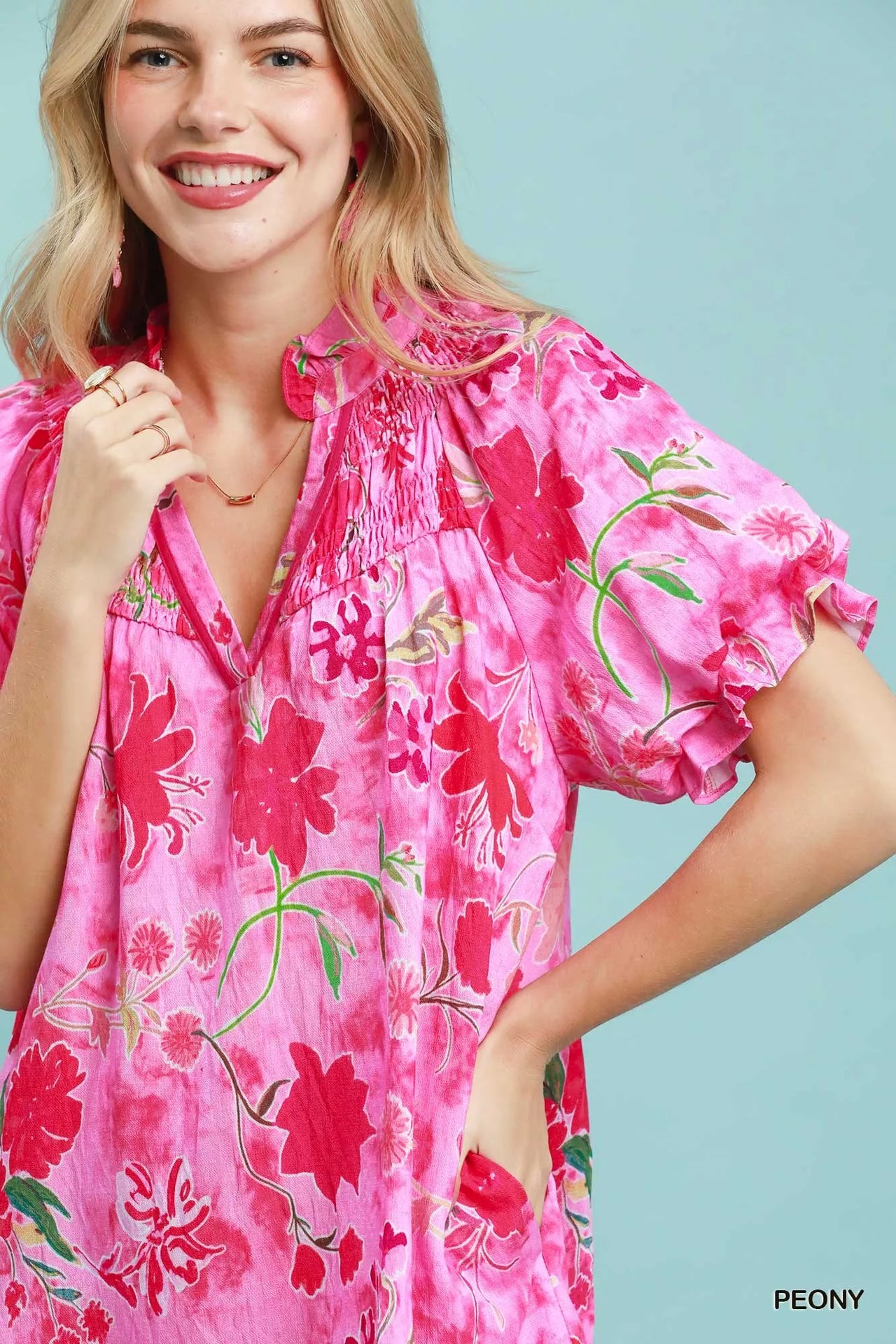 Umgee Floral Ruffle Hem Mini Dress
