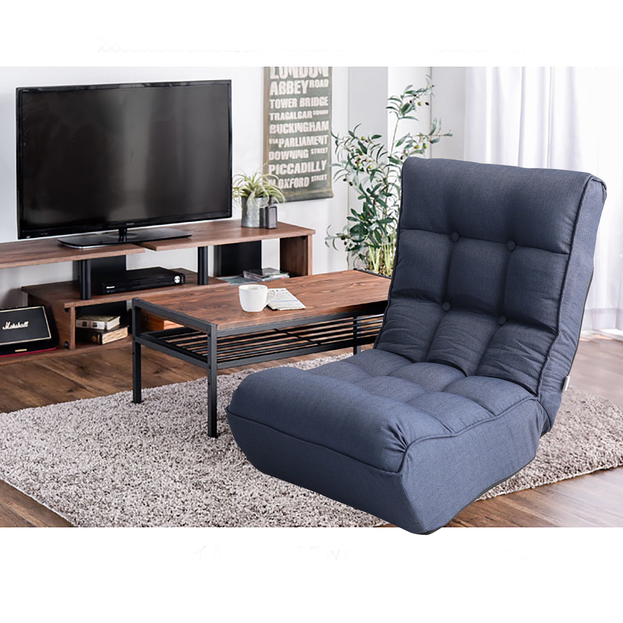 Single sofa reclining chair Japanese chair lazy sofa tatami balcony reclining chair leisure sofa adjustable chair,Navy