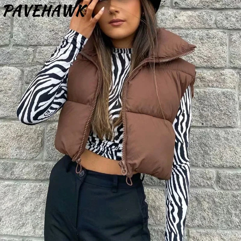 Women Short Cotton Down Vest Sleeveless Warm Stand Up Collar Outerwear Casual Winter Loose Basic Thick Jacket Female Clothes