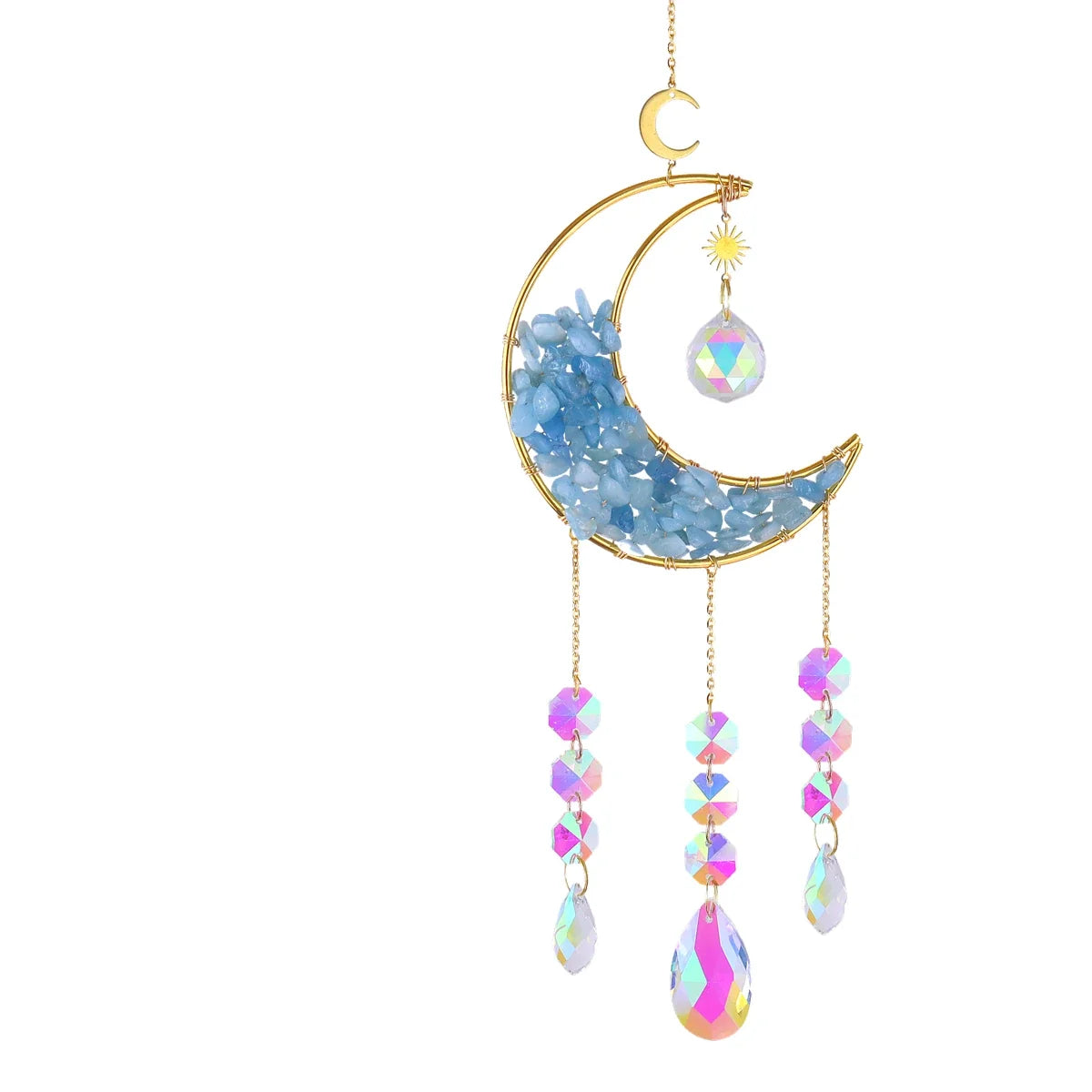 Hourglass Moon Purple Blue Green Pink Crystal Sun Catcher Pendant Decoration, Half Moon Window Hanging Pendant - Home and Garden