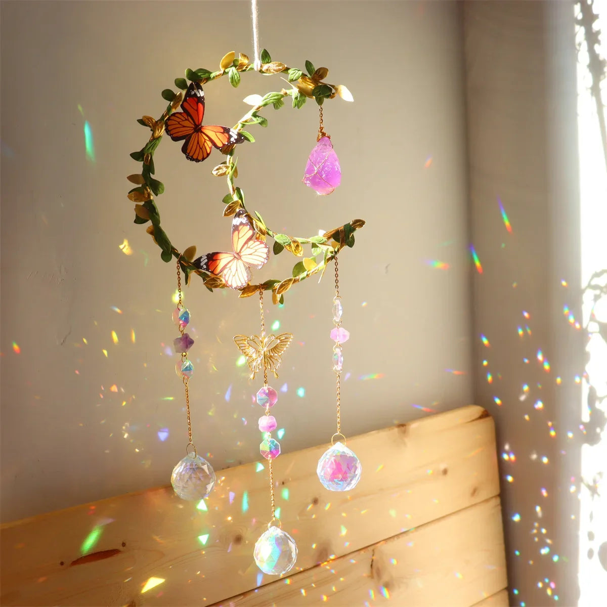Sun Catcher with Butterfly Floral Vine Design Wedding Decor Home Wedding Party Decoration Ornament
