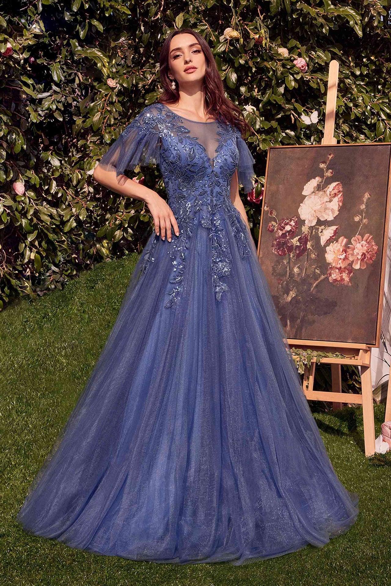 Andrea & Leo A1351 Embellished Lace Layered Tulle Ball Gown