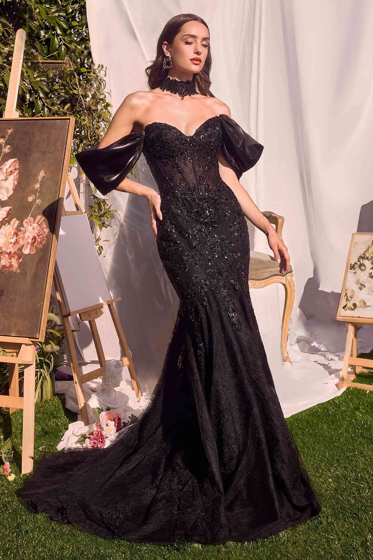 Andrea & Leo A1354 Strapless Lace Mermaid Gown & Removable Accessory