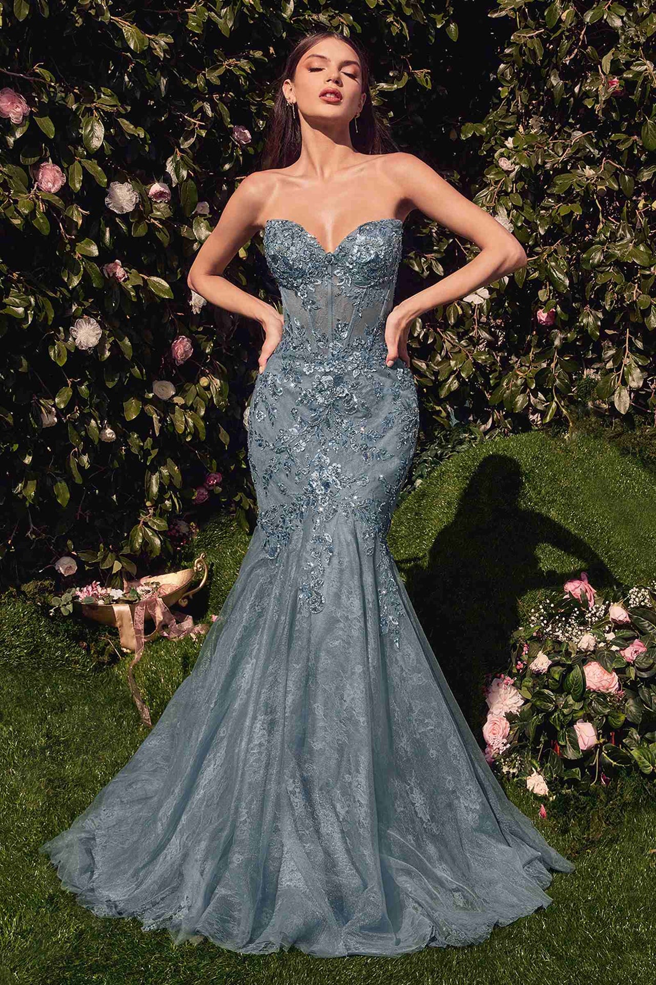 Andrea & Leo A1354 Strapless Lace Mermaid Gown & Removable Accessory