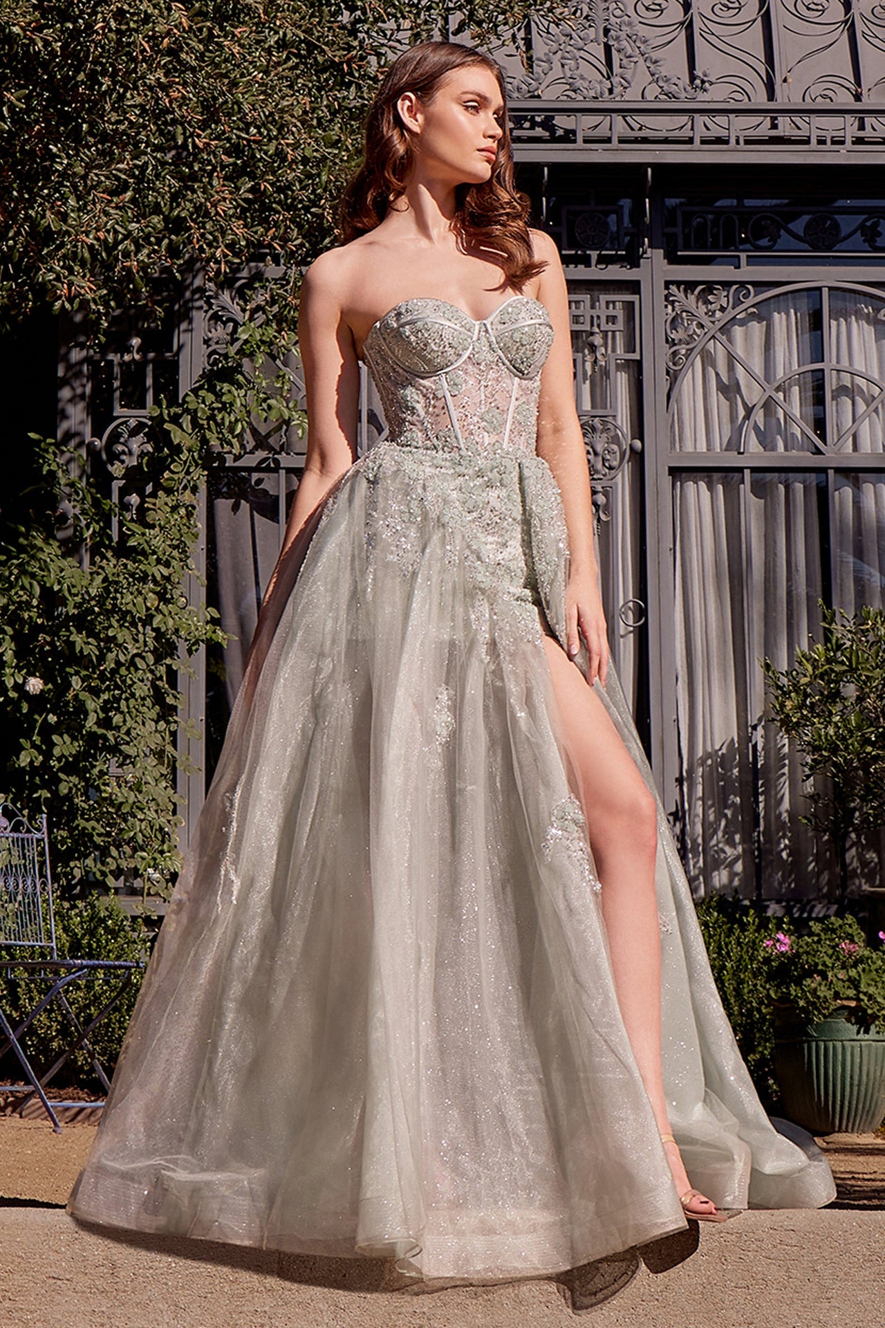 Andrea & Leo A1381 Tulle Daisy Asymmetric A-Line Gown
