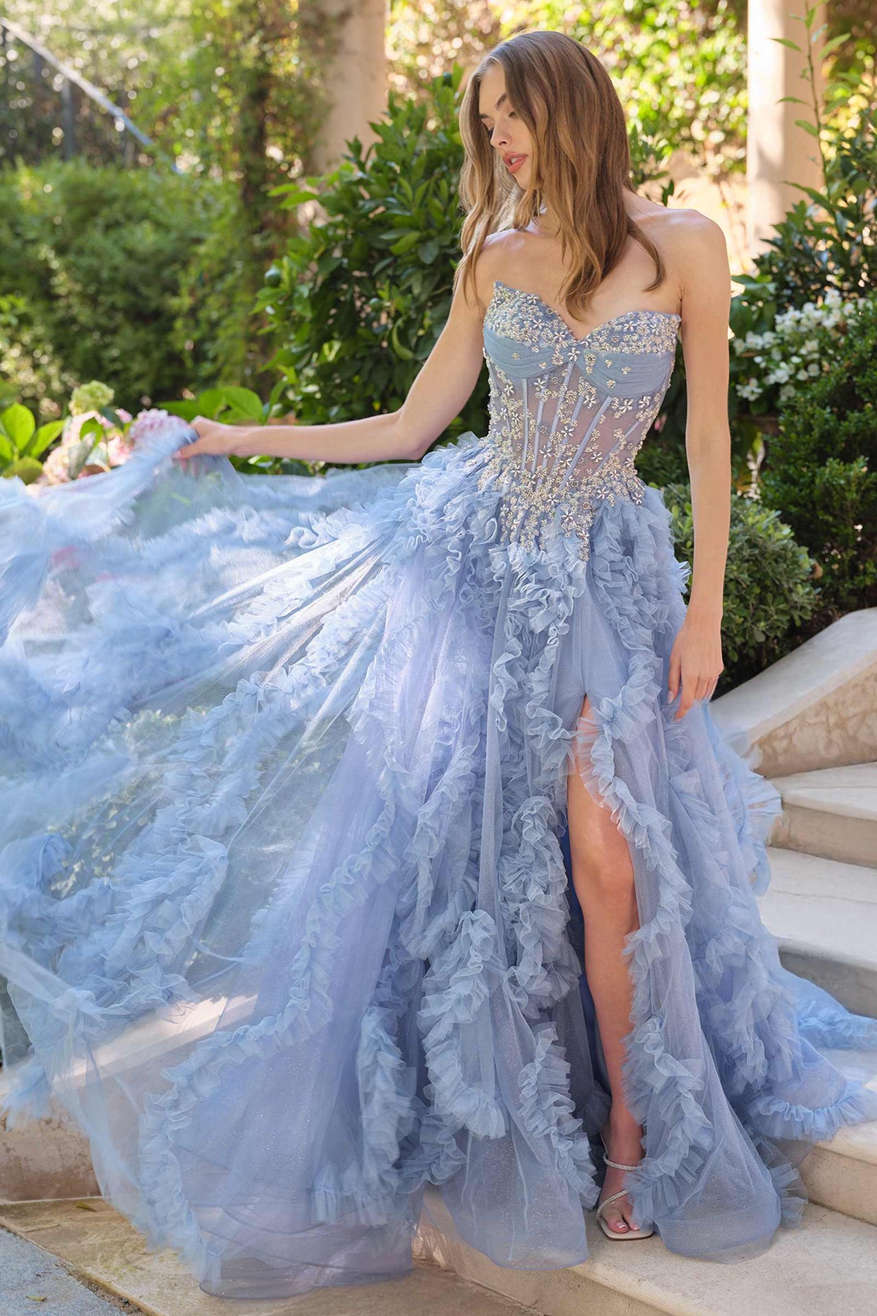 Andrea & Leo A1483 A-Line Gown Sheer Boned Bodice Strapless Fairytale