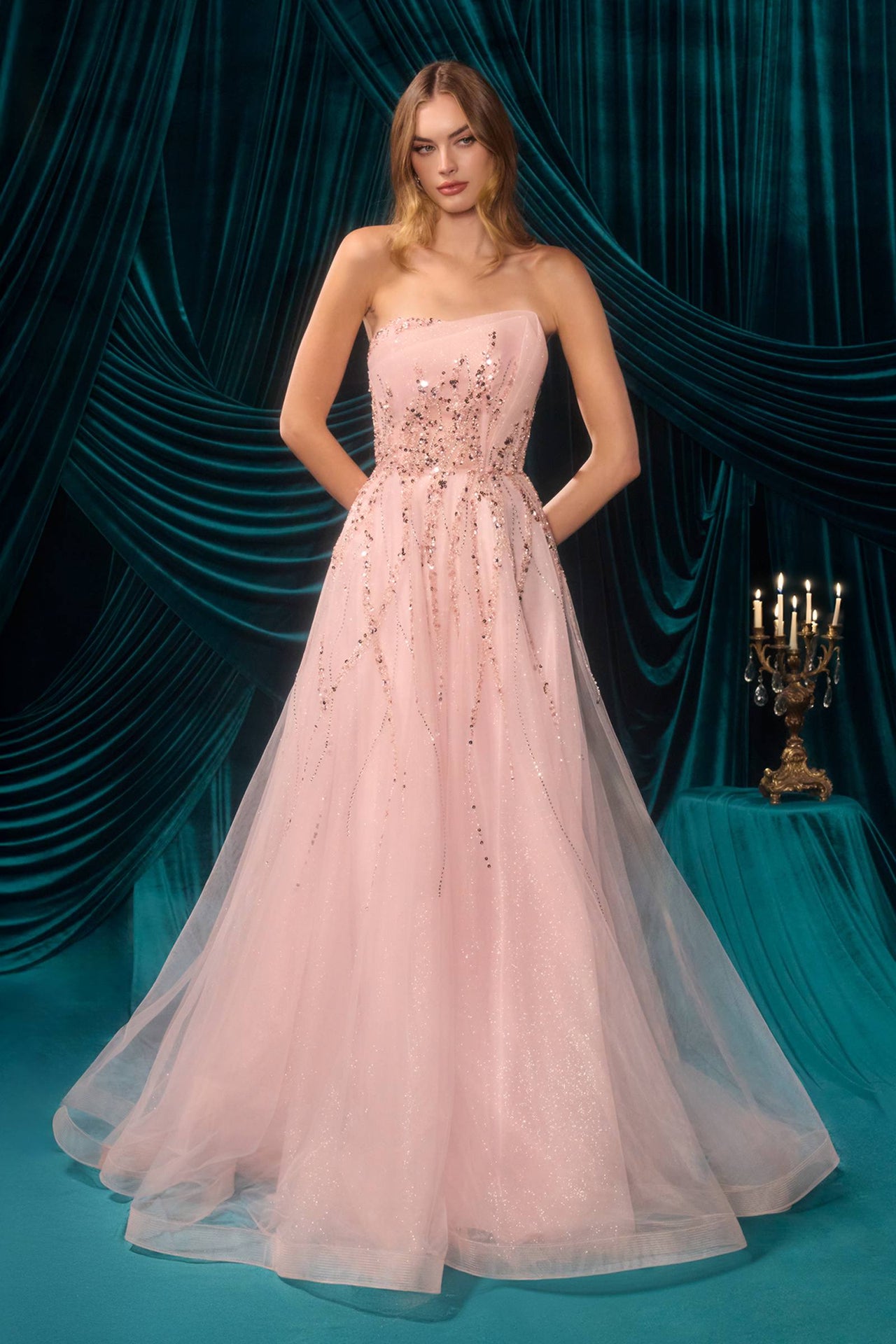 Andrea & Leo A1491 Boned Asymmetrical Sequin Bodice A-Line Formal Dress