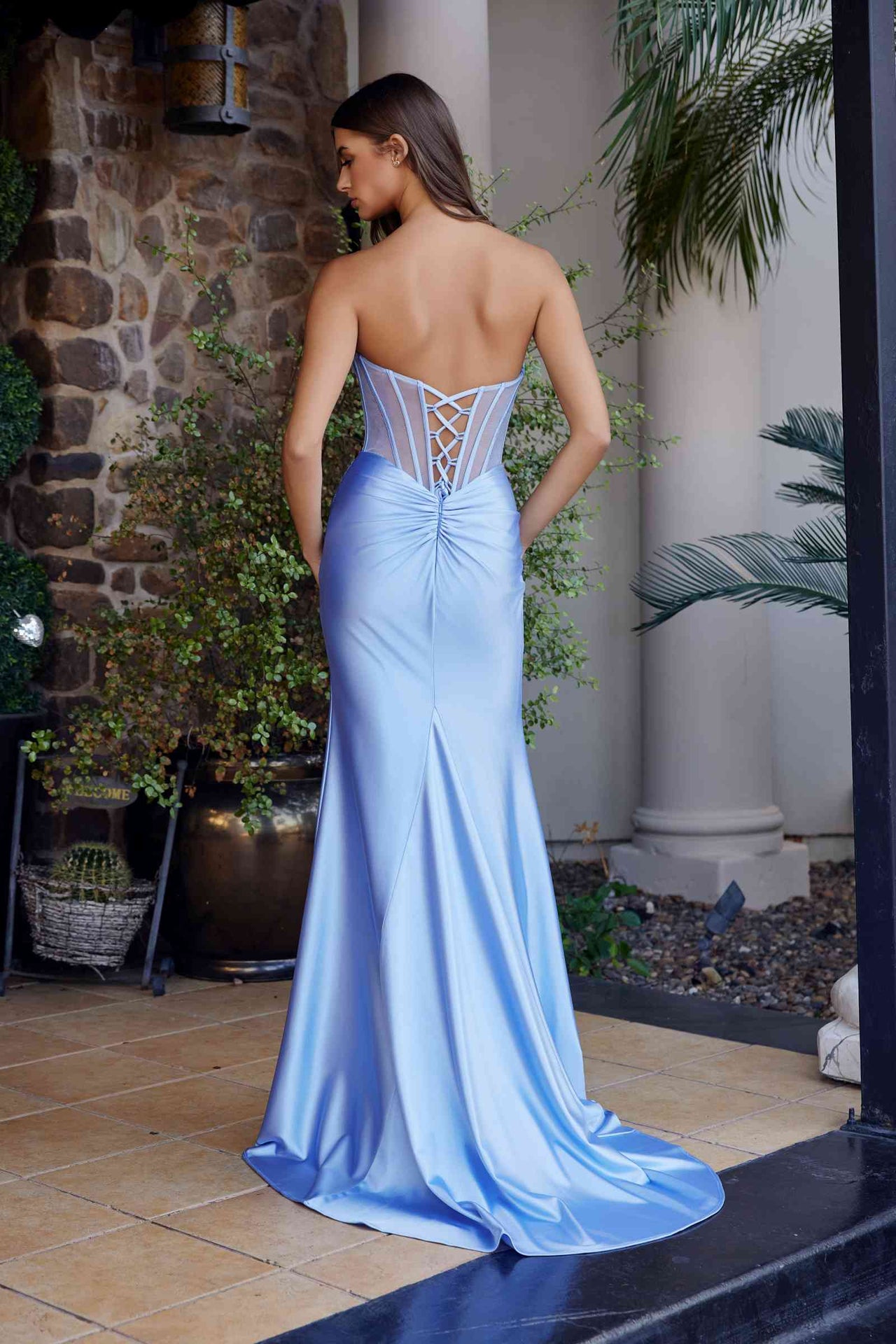 Nox Anabel A1737 Strapless Fitted Stretch Satin Prom Gown