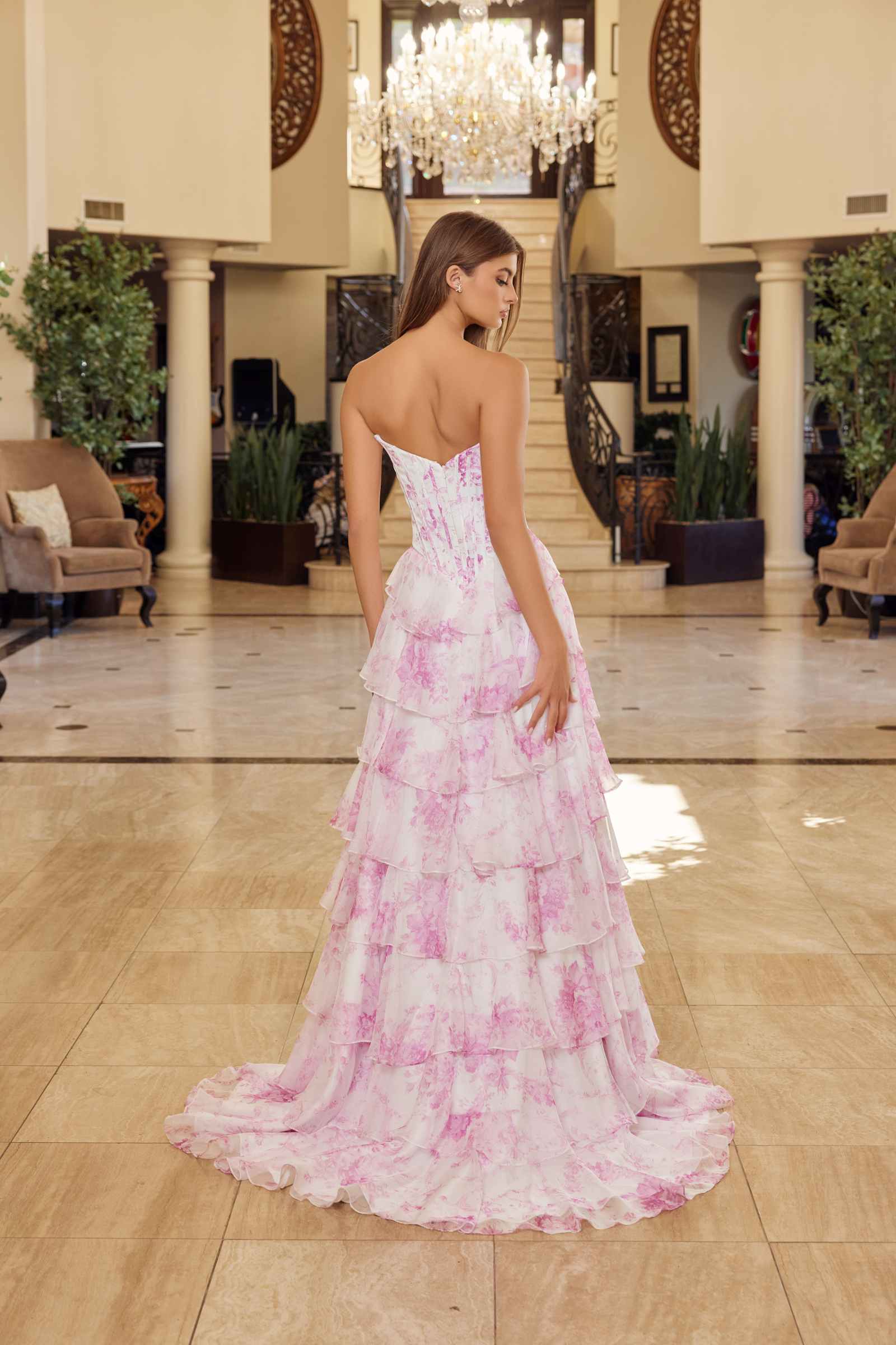 Nox Anabel A1752 Flowy Strapless A-Line Ruffled Layered Chiffon Prom Gown