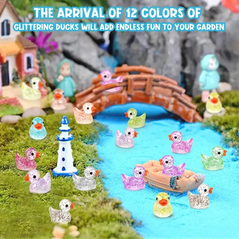 20pcs Glitter Mini Resin Duck Little Duck Figure Tiny Duck for Garden Micro Landscape Aquarium Potted Dollhouse Decoration Decor