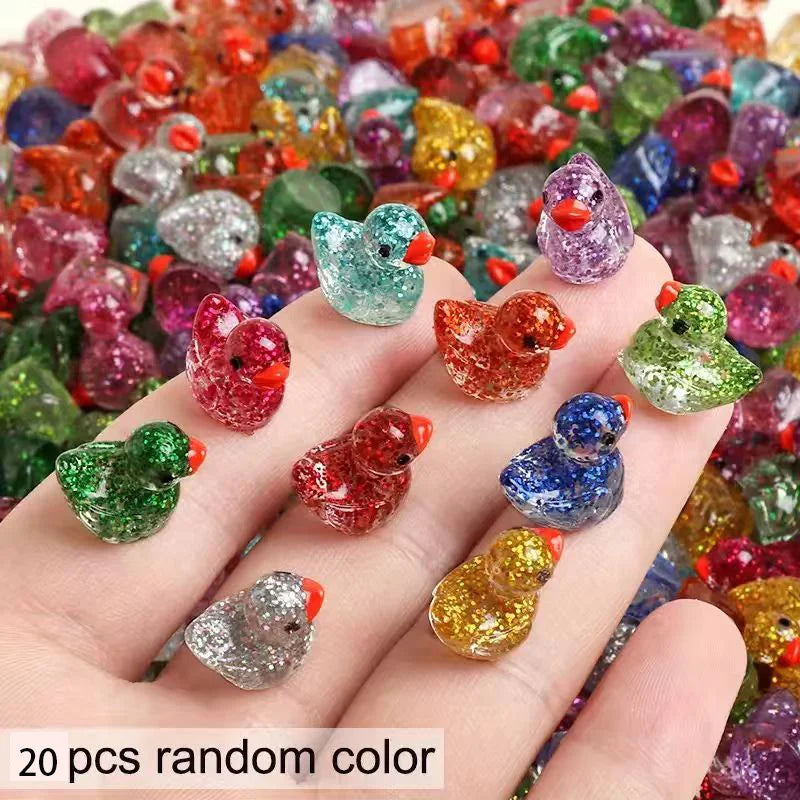 20pcs Glitter Mini Resin Duck Little Duck Figure Tiny Duck for Garden Micro Landscape Aquarium Potted Dollhouse Decoration Decor
