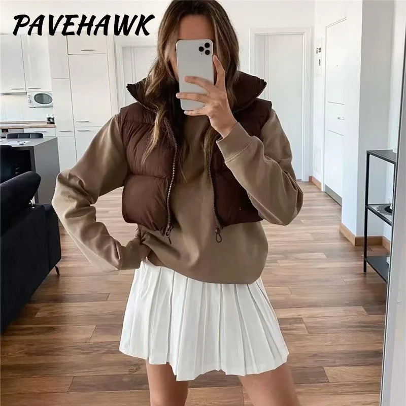 Women Short Cotton Down Vest Sleeveless Warm Stand Up Collar Outerwear Casual Winter Loose Basic Thick Jacket Female Clothes